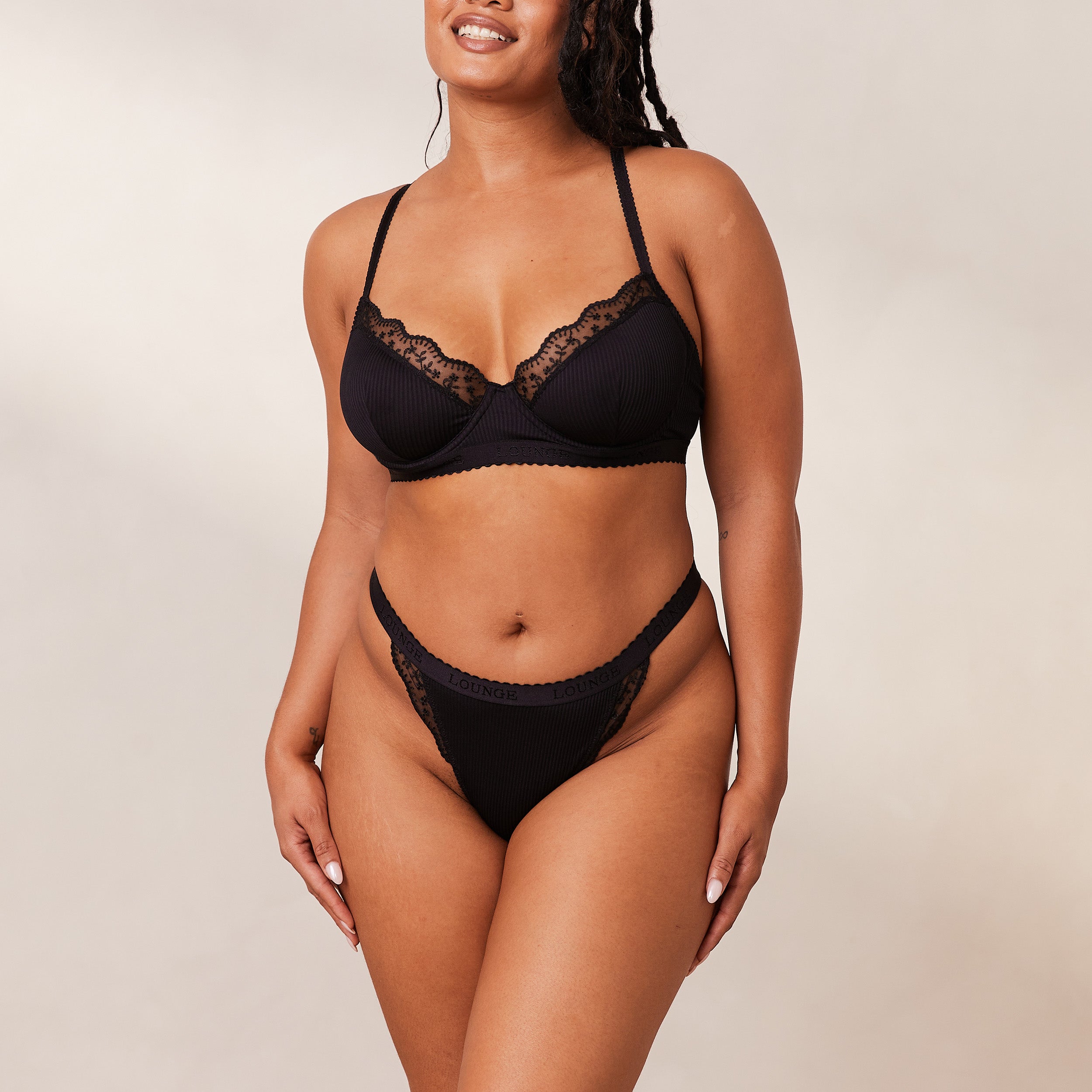 Ribbed Balcony Bra - Black - Image 9