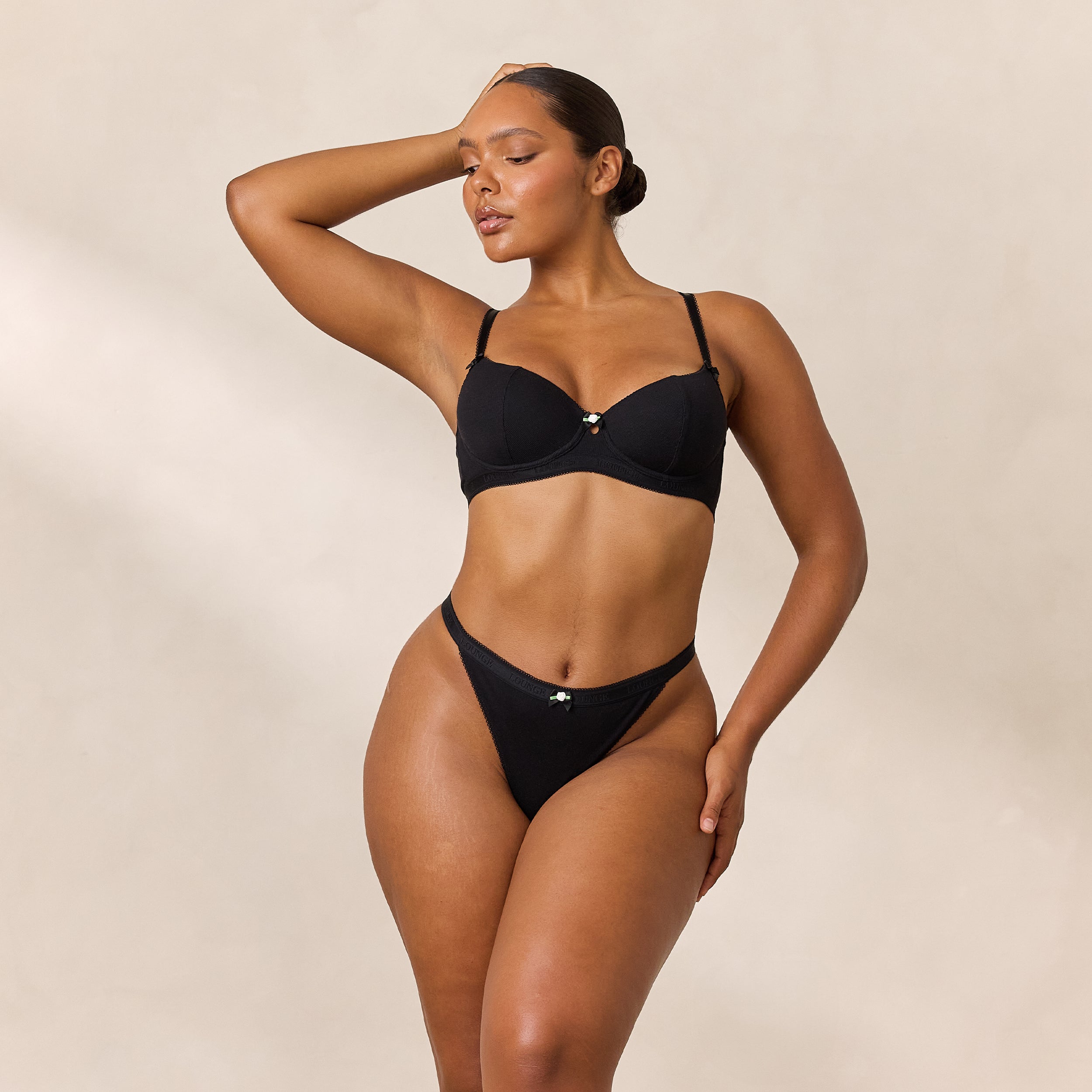 Rosebud Ribbed Balcony Bra - Black - Image 3
