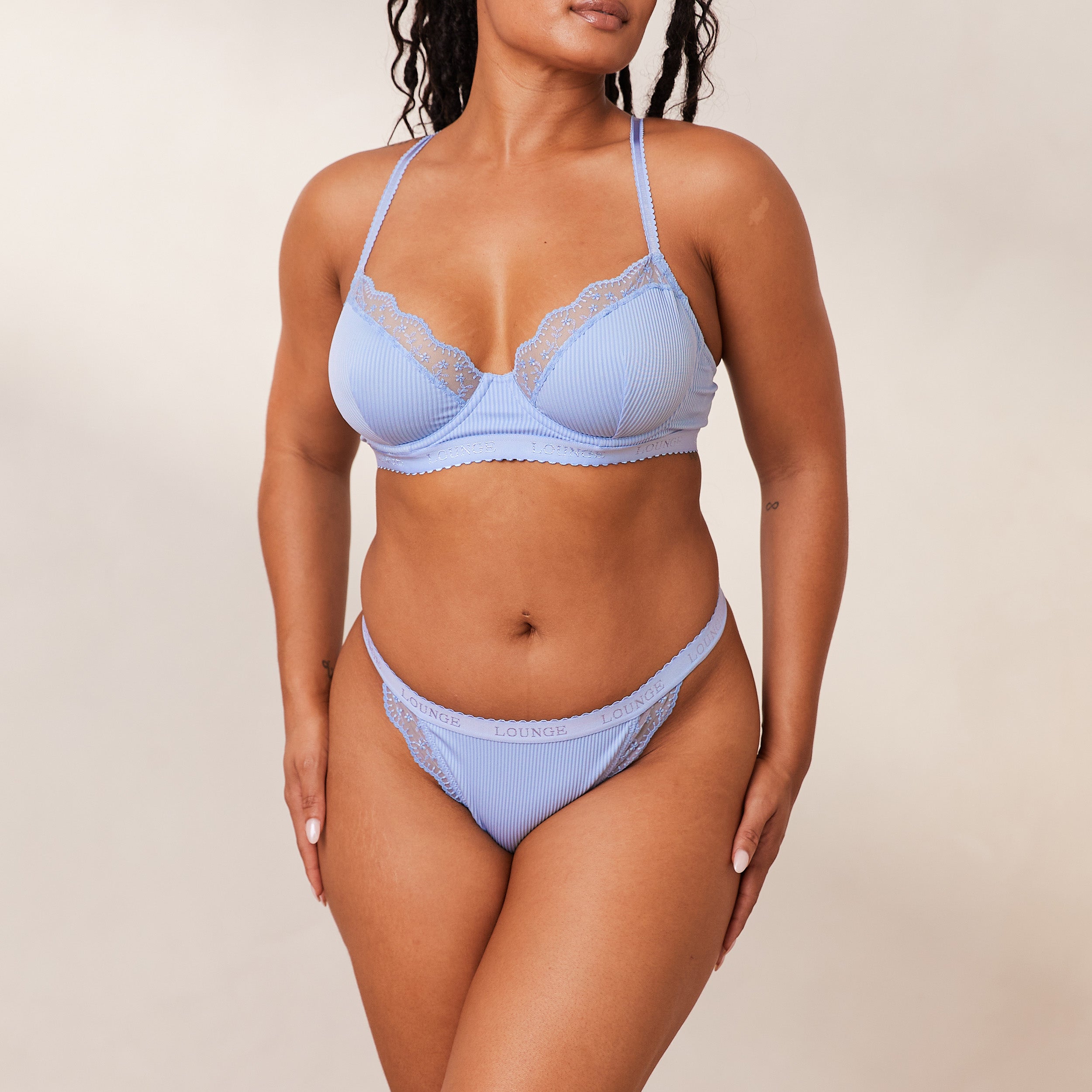 Ribbed Balcony Bra - Blue - Image 9