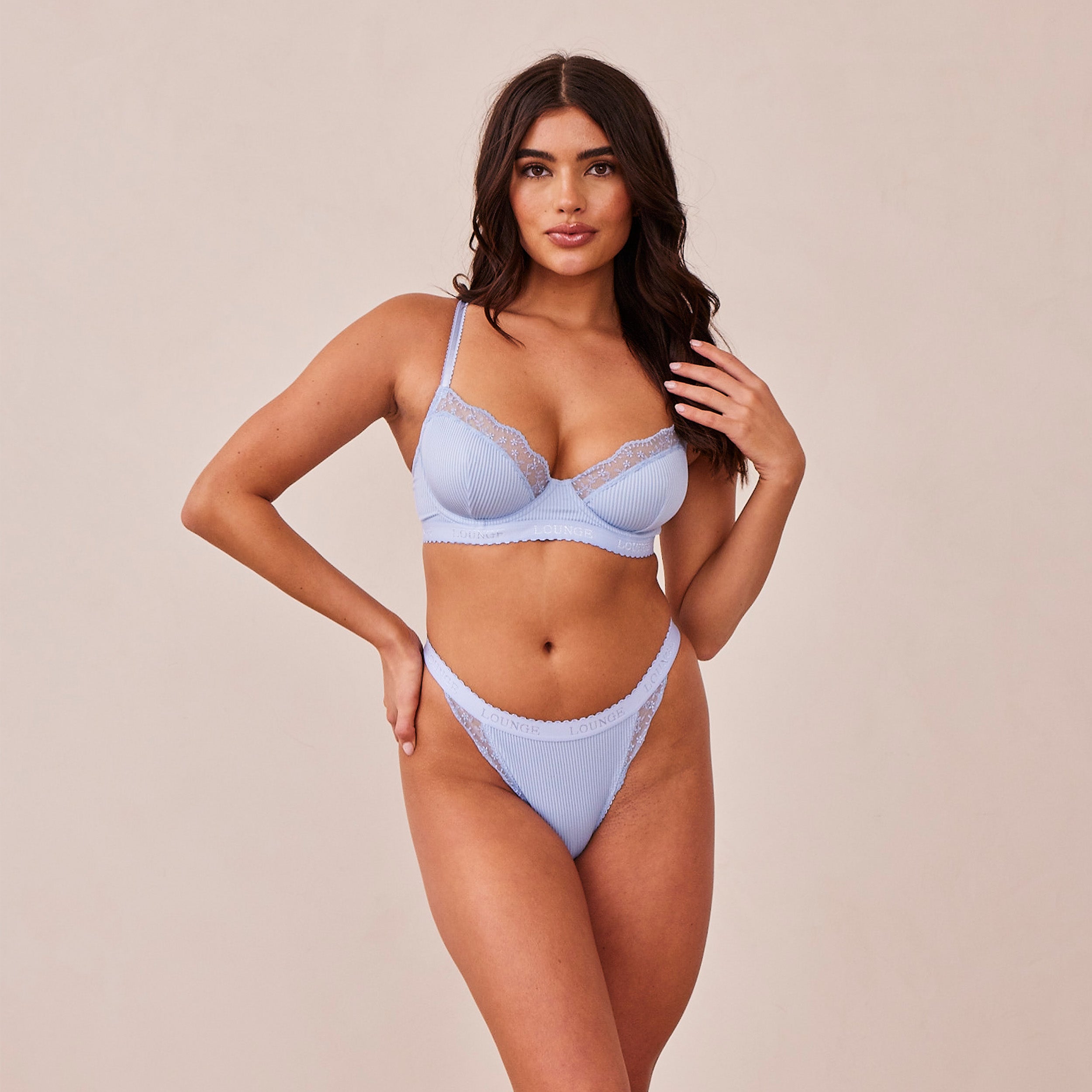 Ribbed Balcony Bra - Blue - Image 15