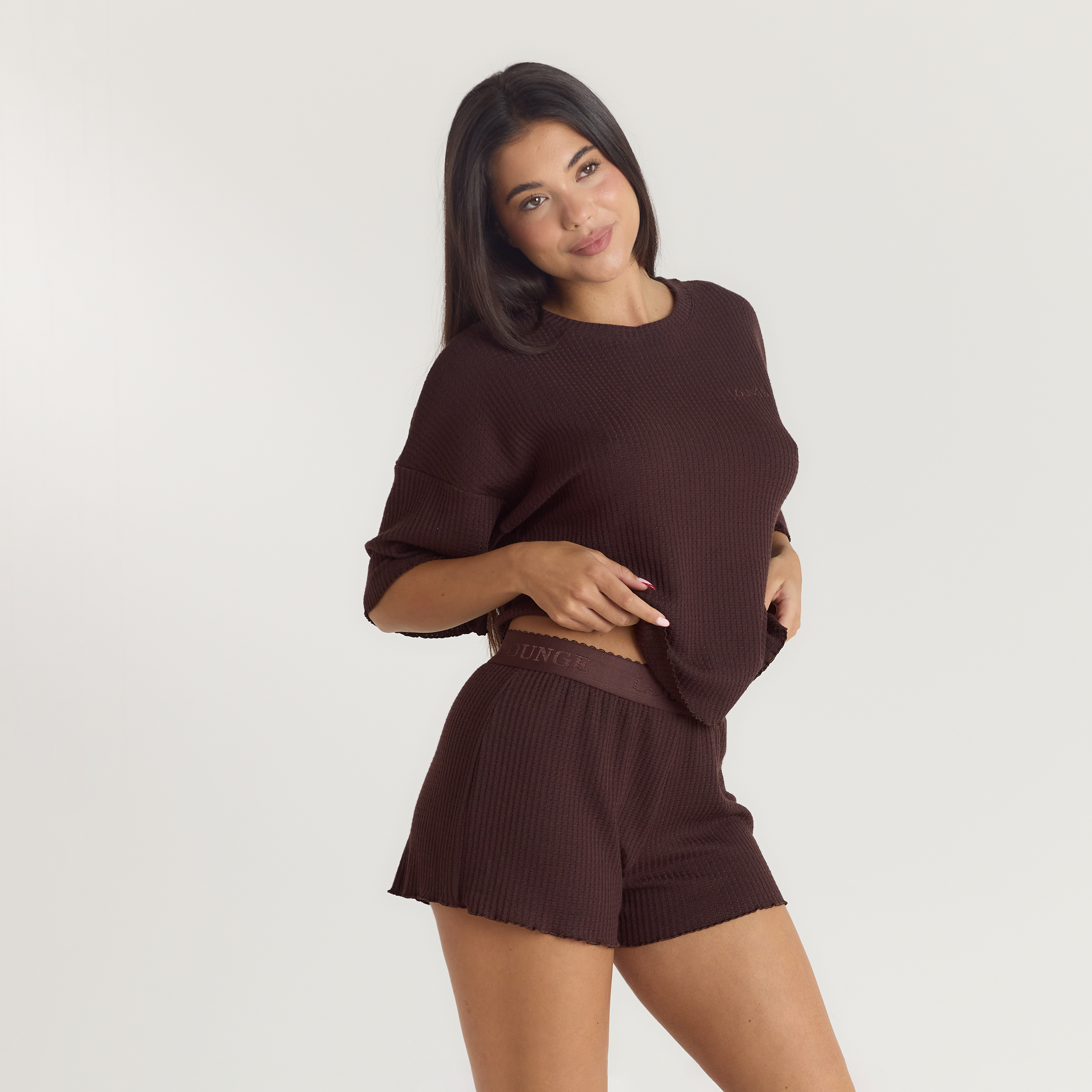 Soft Waffle Pyjama Top - Dark Chocolate - Image 3