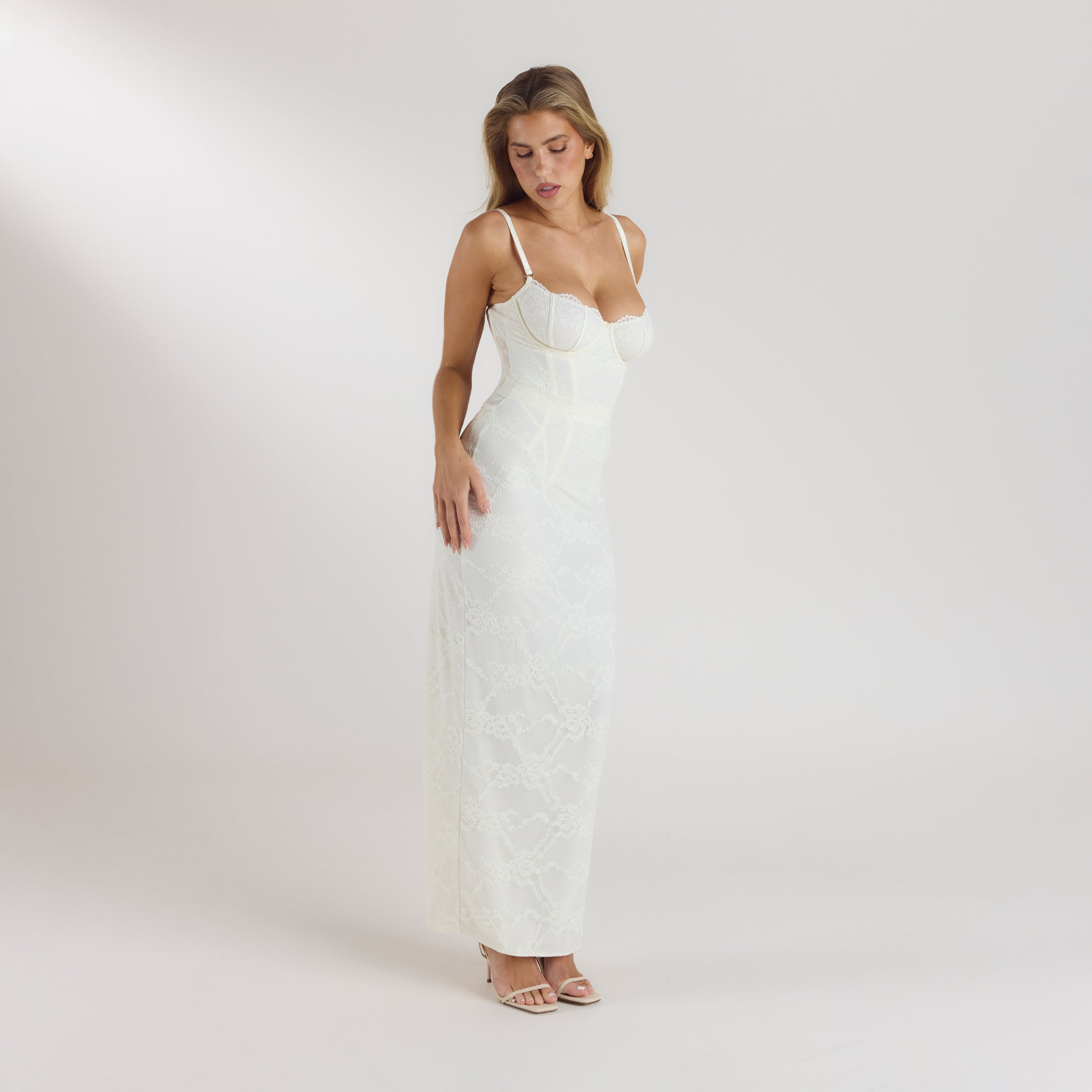 Blossom Maxi Dress with Bodysuit - Cream - Image 3