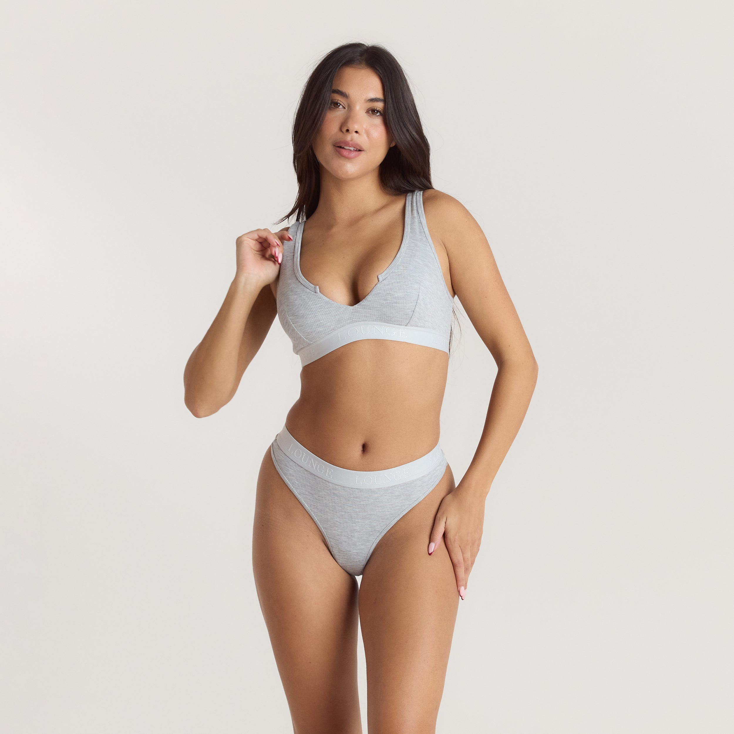 Soft Ribbed Push-Up Bralette - Grey Marl - Image 3