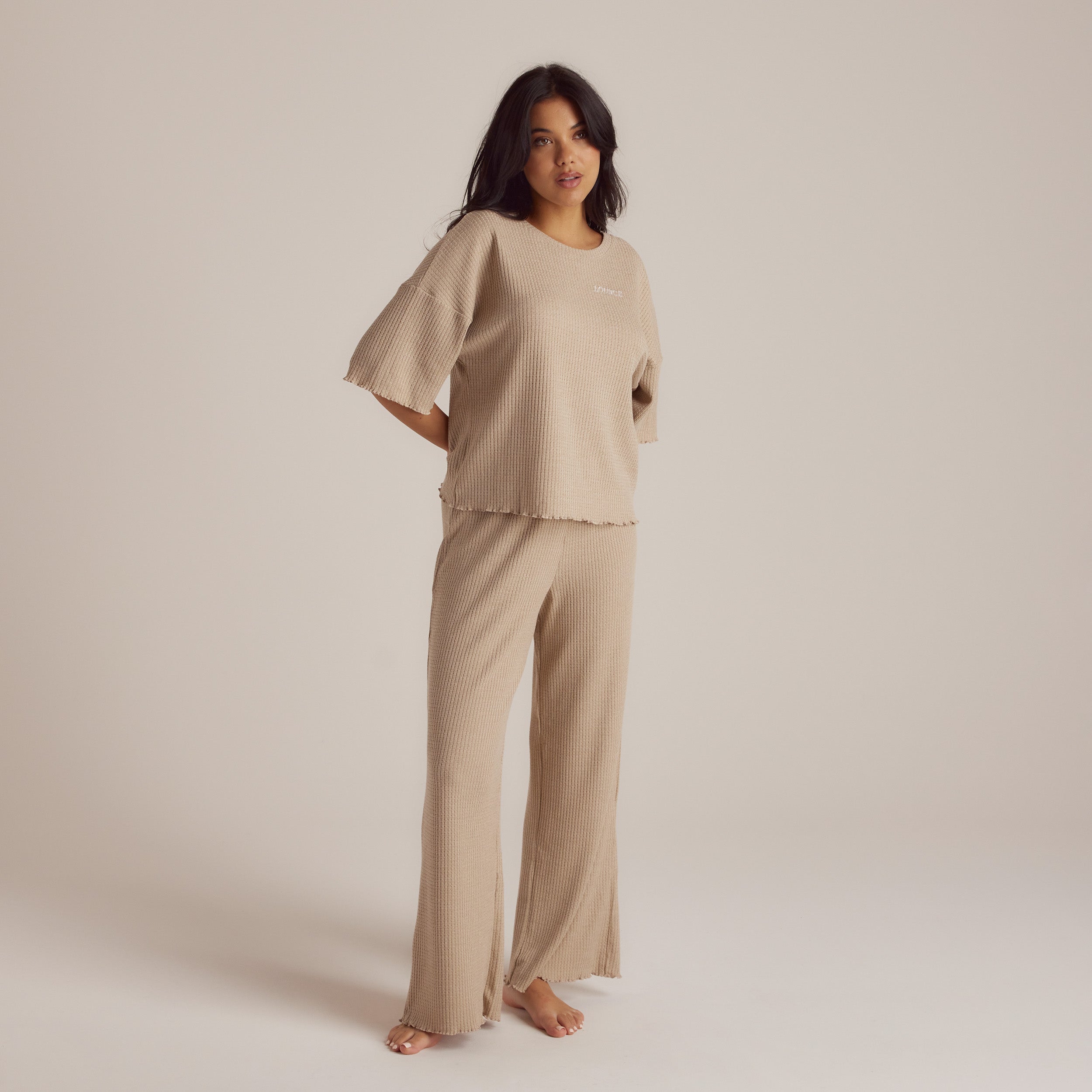 Soft Waffle Pyjama Top - Mink - Image 3