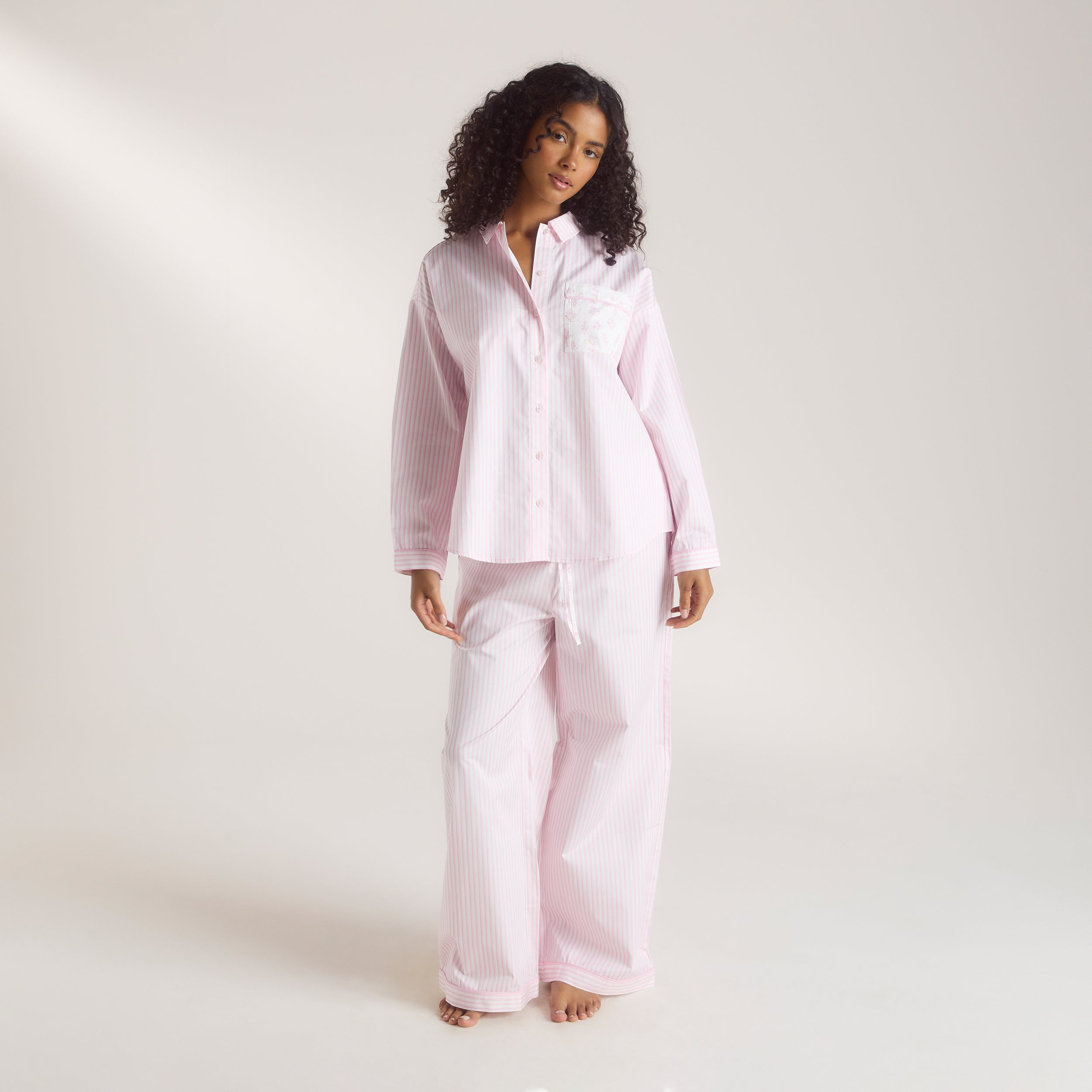 Bloom & Stripe Pyjama Shirt - Pink - Image 3