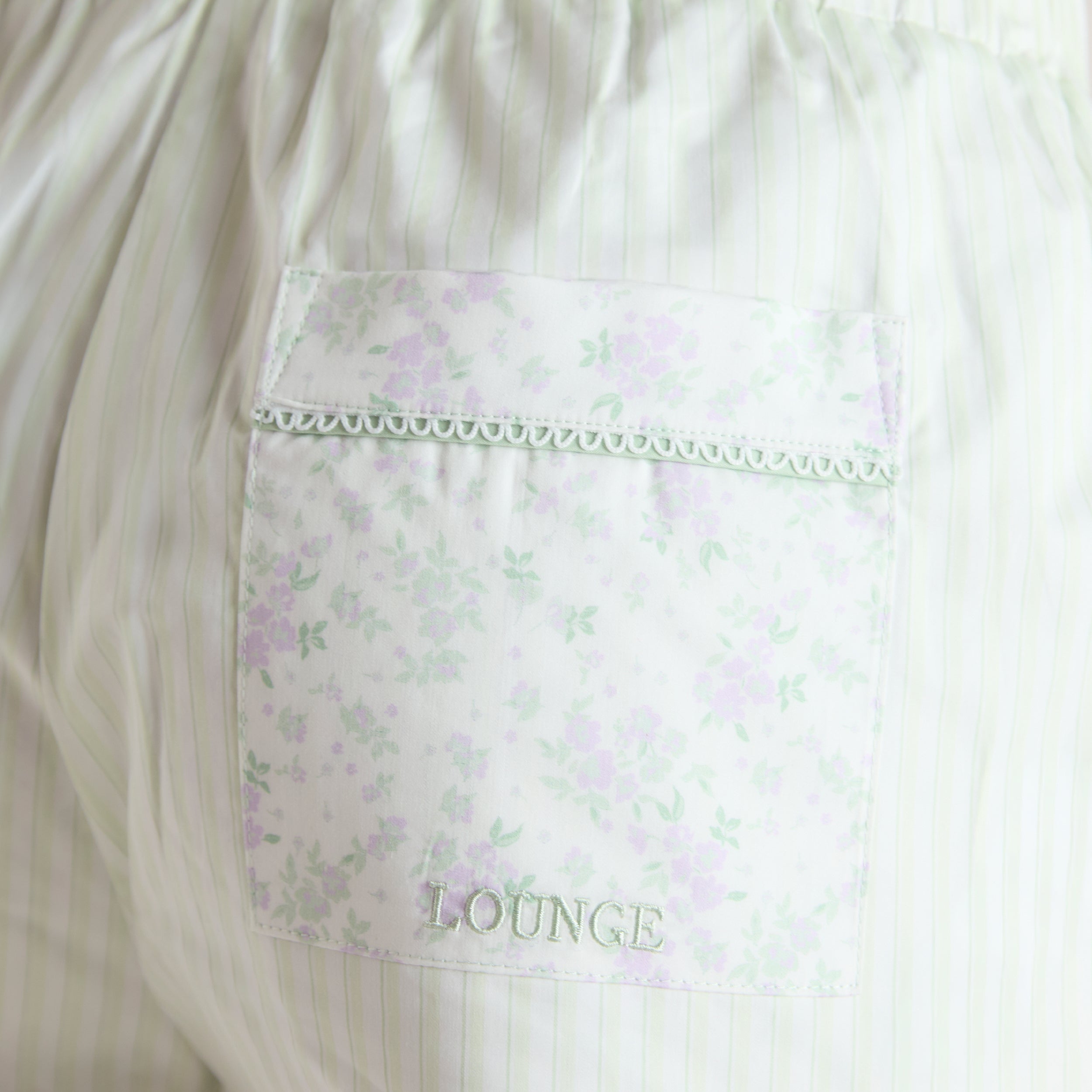 Bloom & Stripe Pyjama Shorts - Sage - Image 3