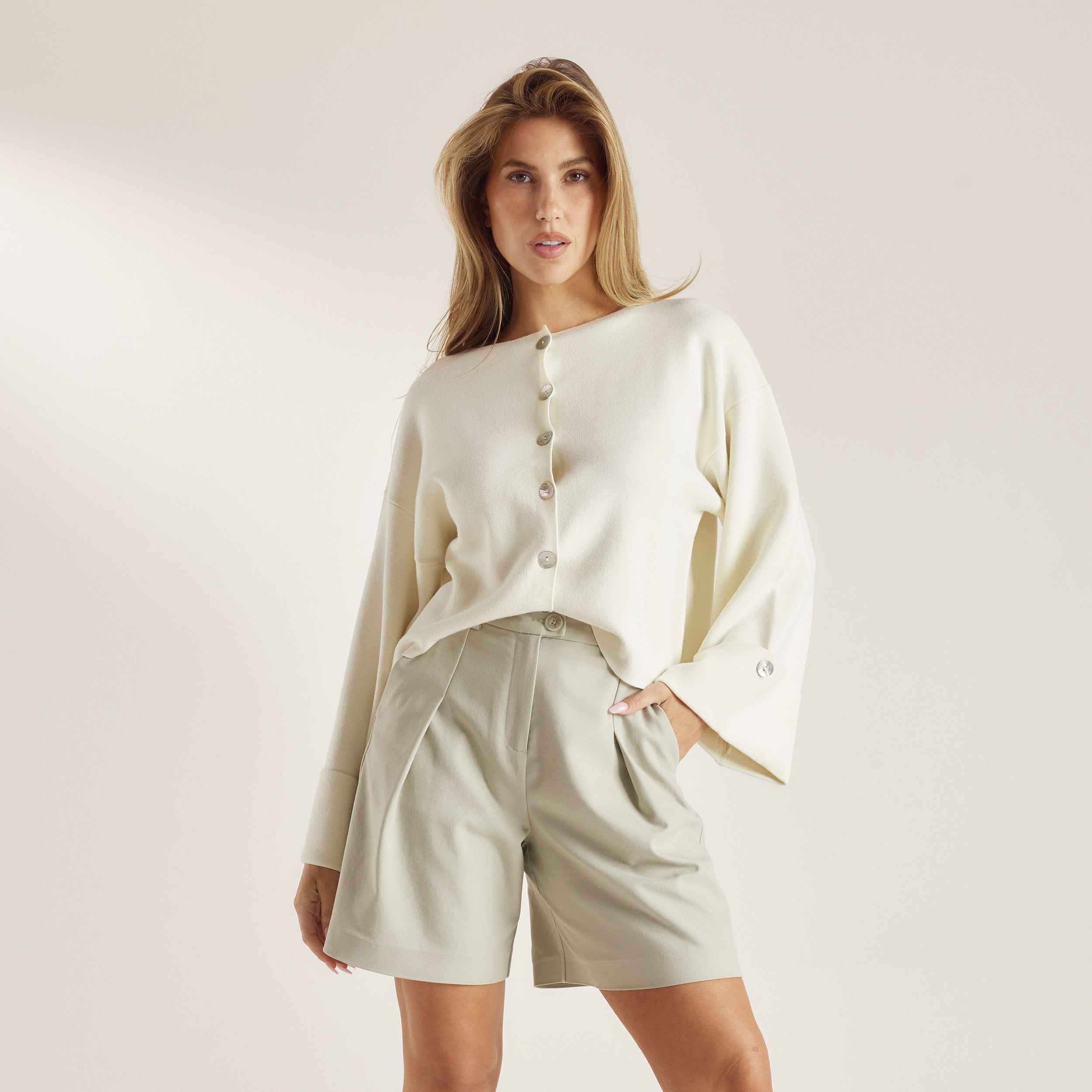 Relaxed-Fit Knitted Cardigan - Stone - Image 3