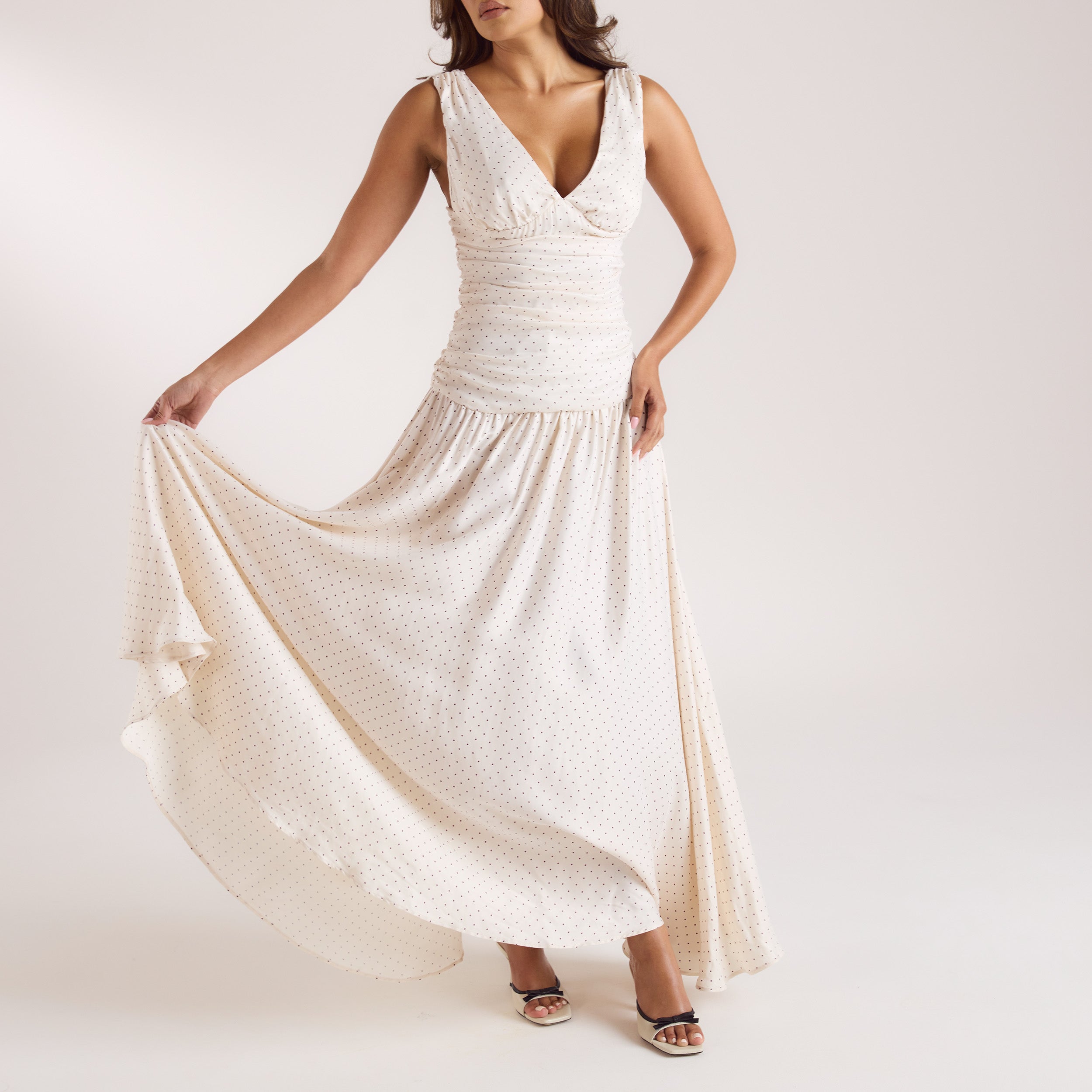 Cupro Blend Maxi Dress - White Polka Dot - Image 3