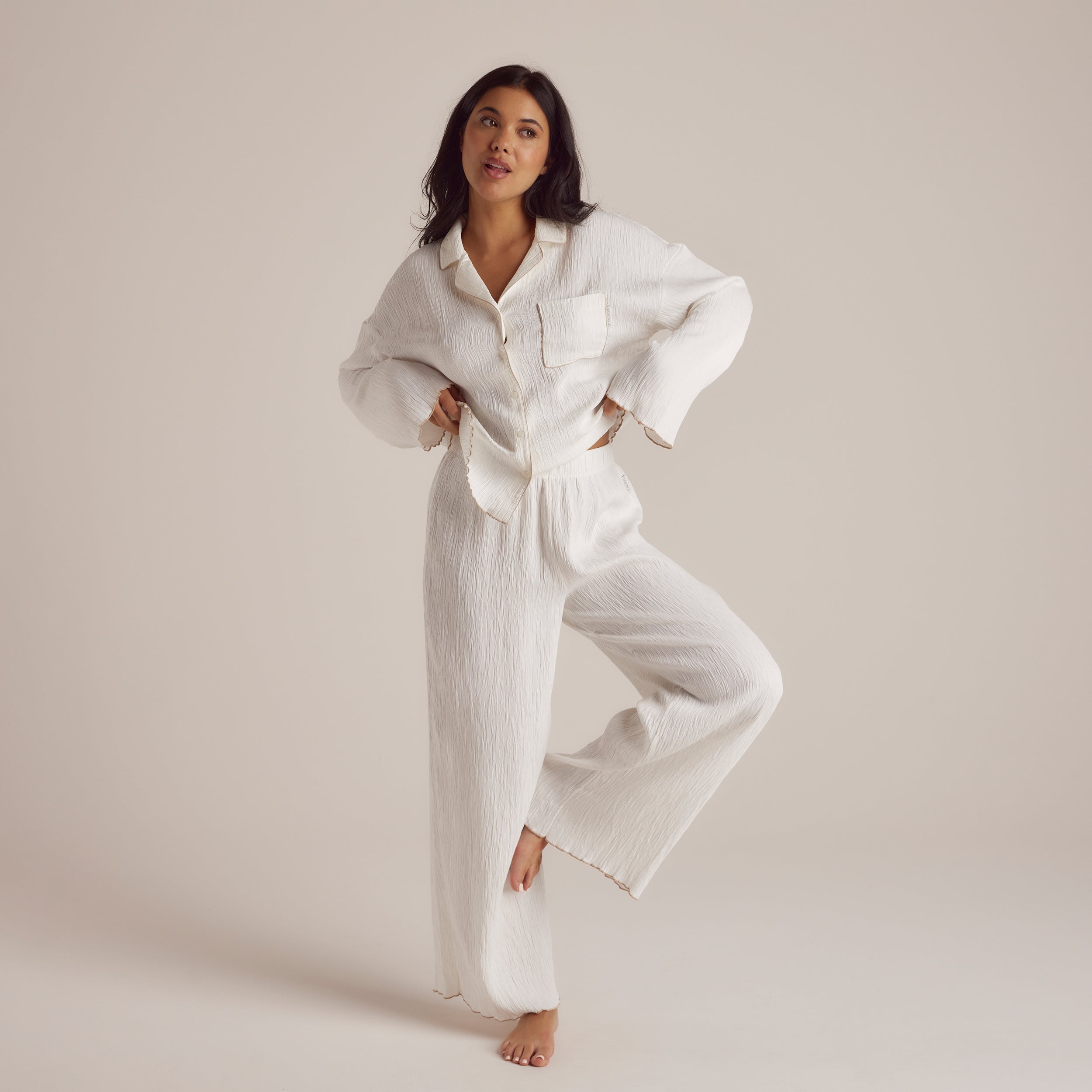 Crinkle Pyjama Shirt - White - Image 3