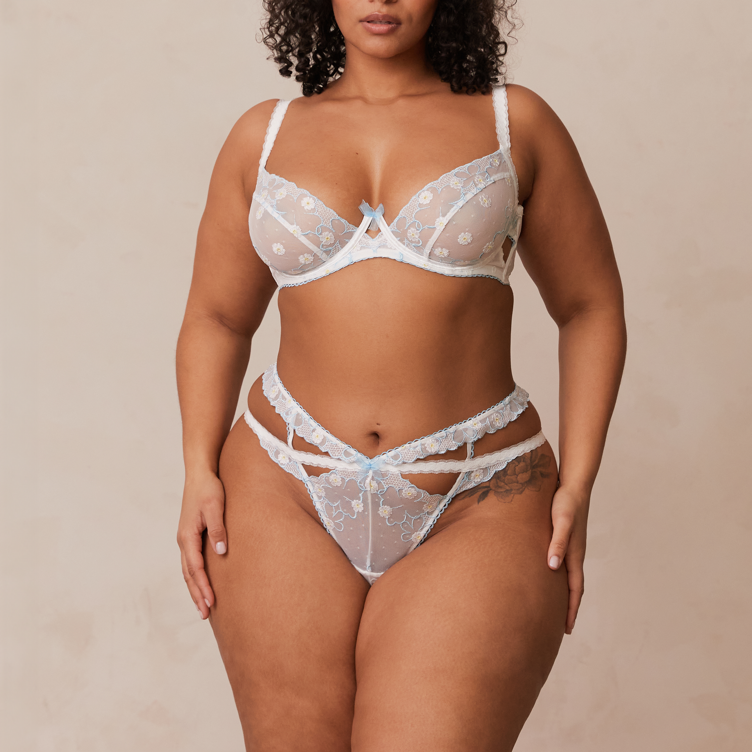 Fleur Balcony Bra - White & Blue - Image 15