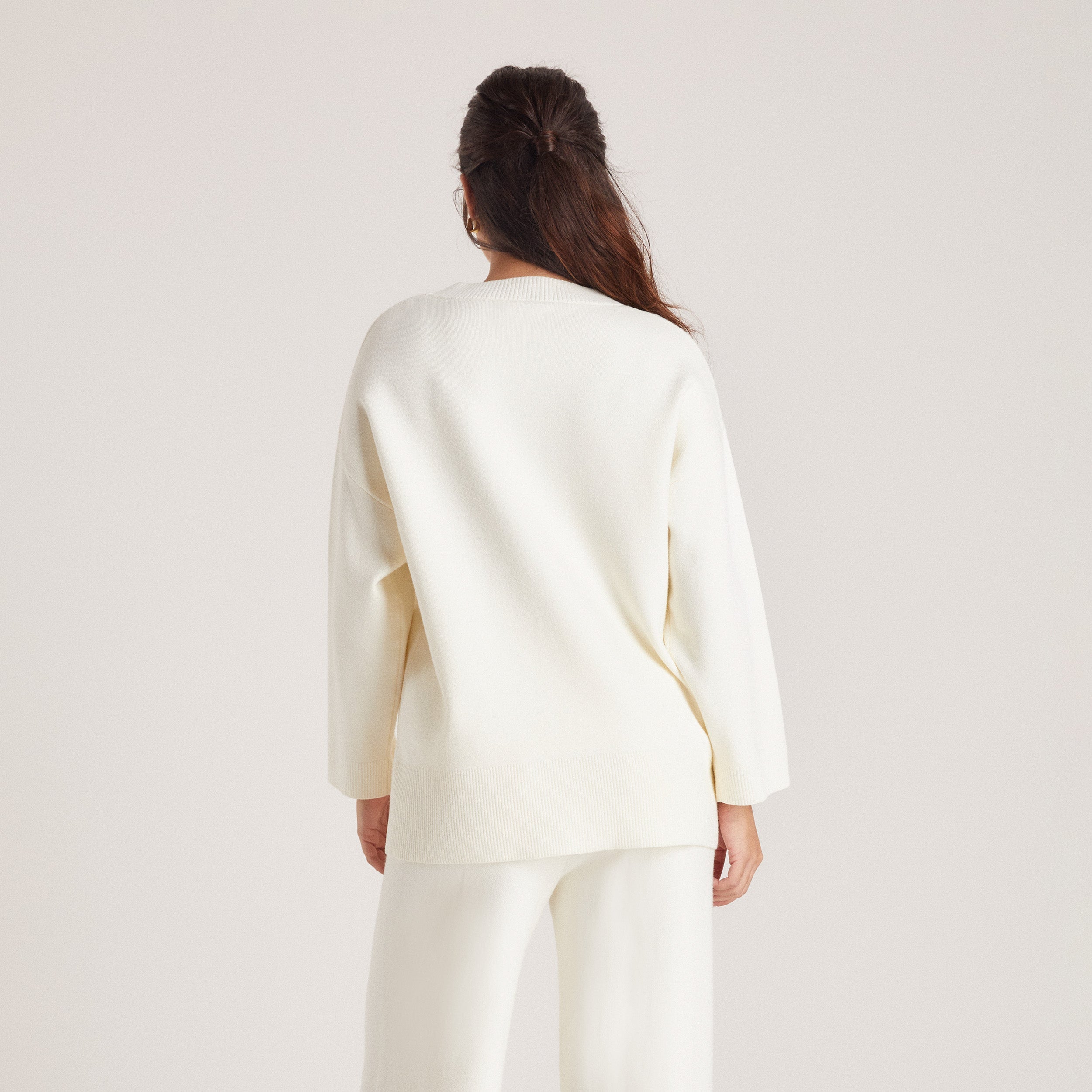 Knitted Crew Neck Jumper - Creme - Image 4