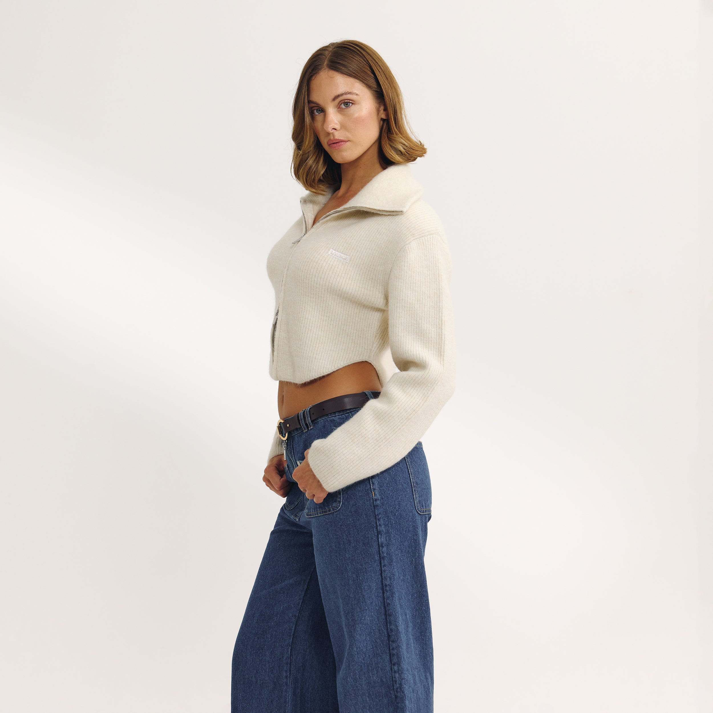 Structured Knitted Jacket - Cream - Image 4