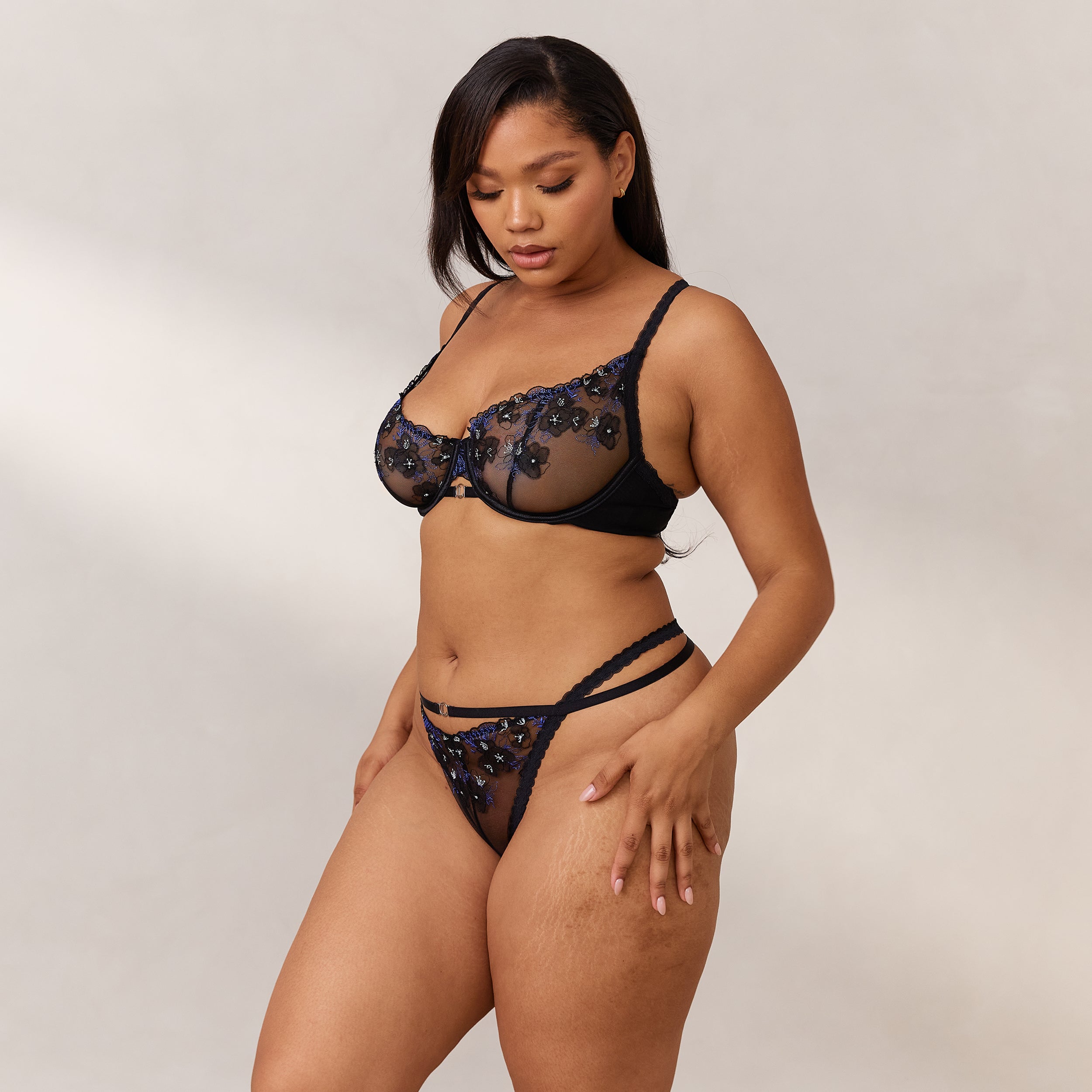 Ditsy Embroidered Balcony Bra - Black - Image 10