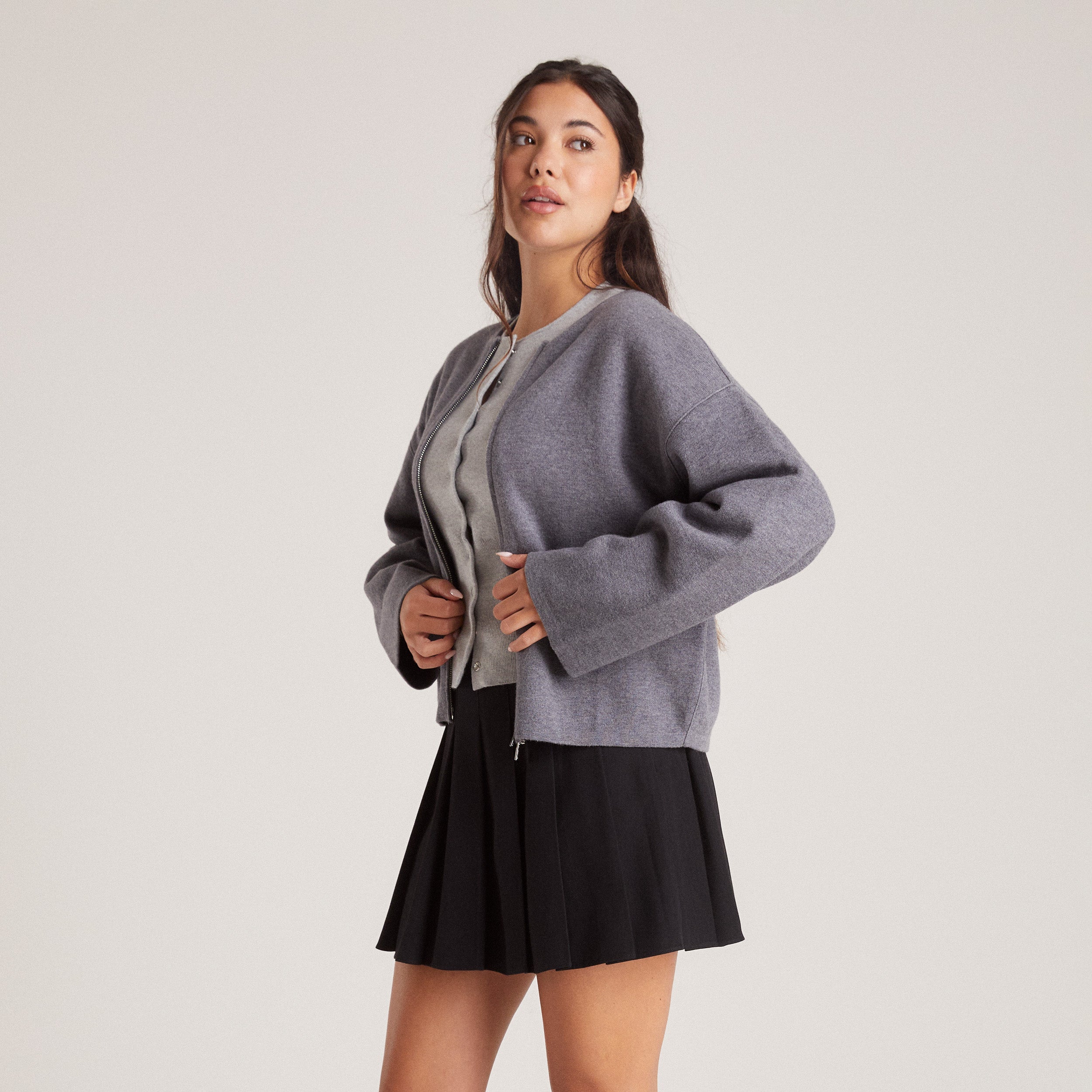 Zip-Up Cardigan - Charcoal - Image 4