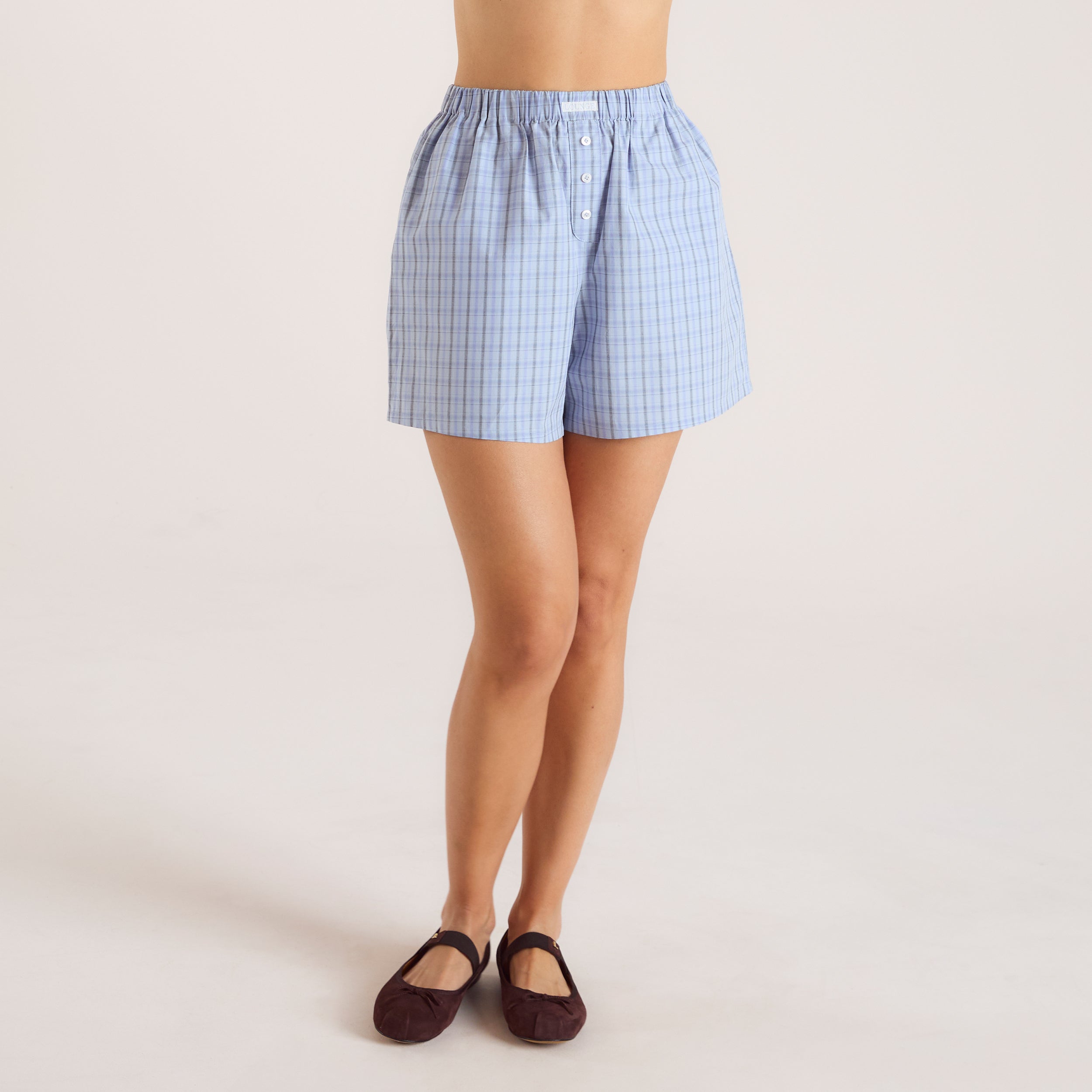 Checked Cotton Shorts - Blue - Image 4