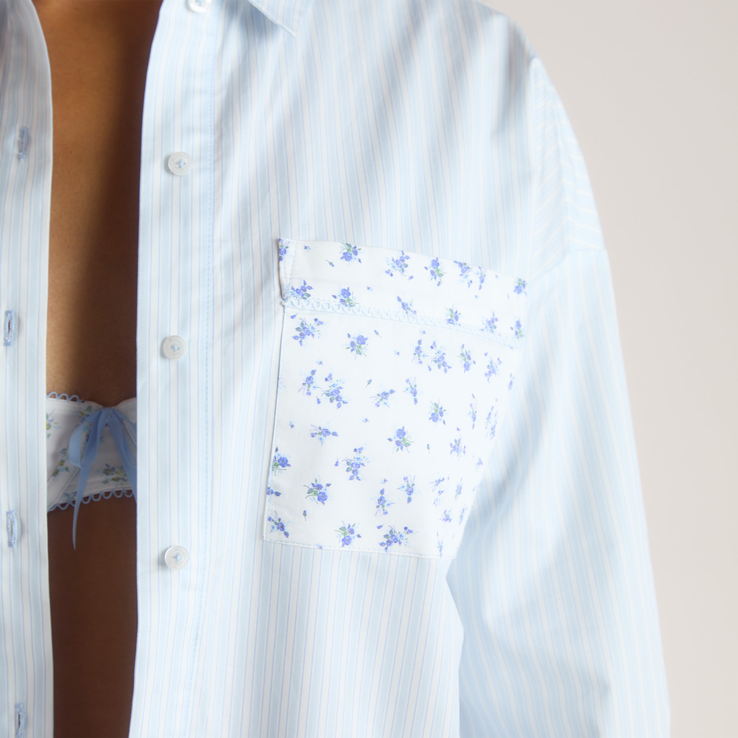 Bloom & Stripe Pyjama Shirt - Blue - Image 4