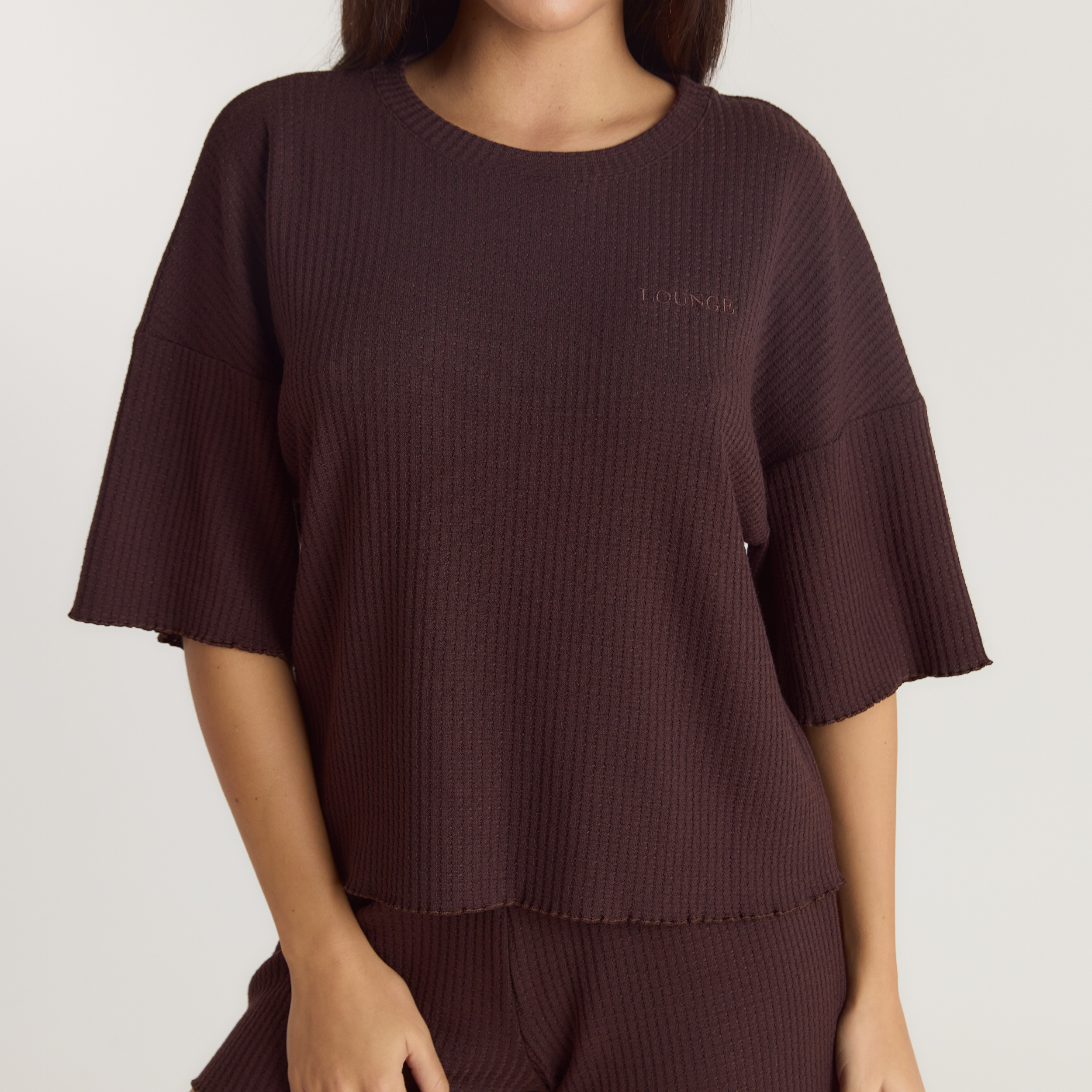 Soft Waffle Pyjama Top - Dark Chocolate - Image 4