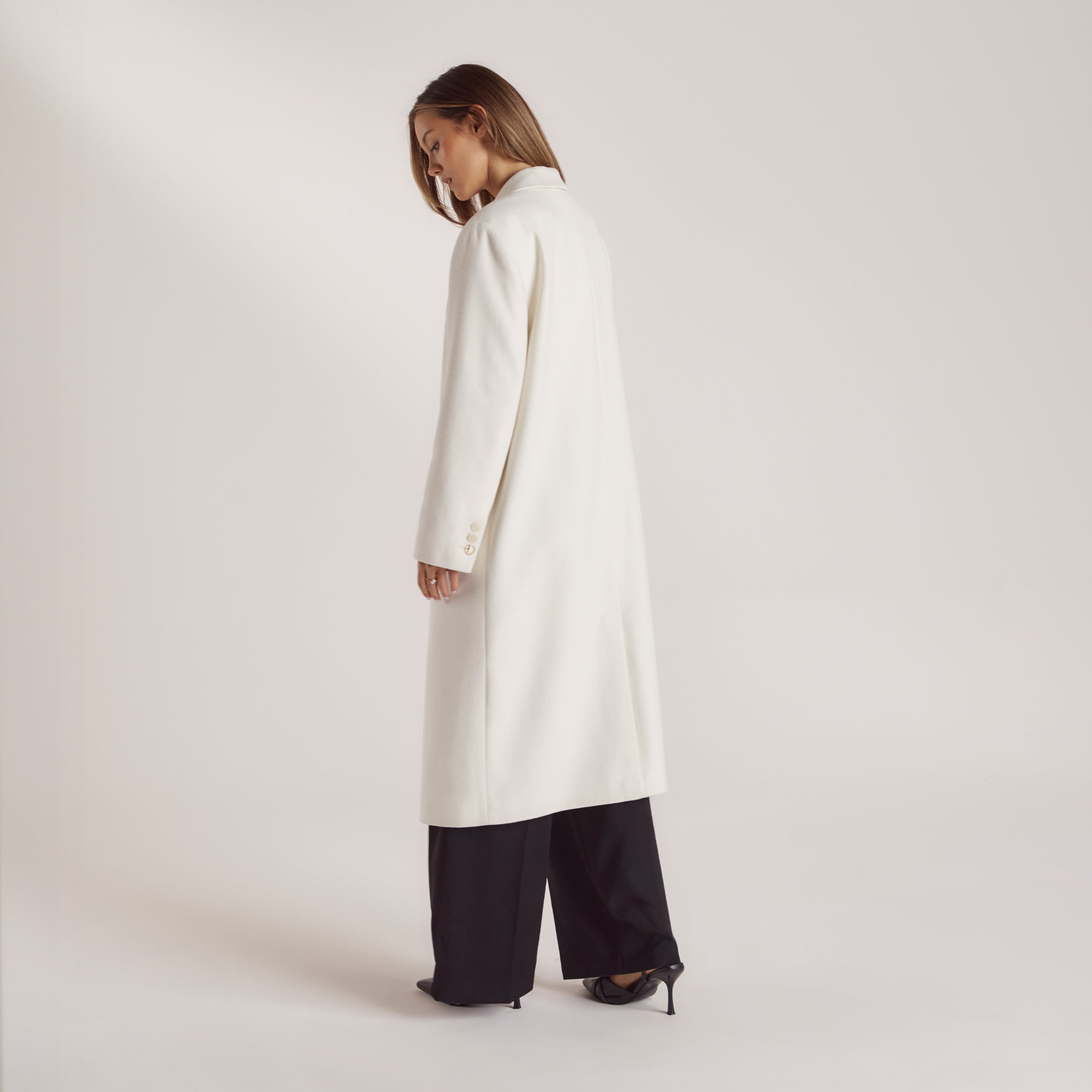 Wool Blazer Coat - Cream - Image 4