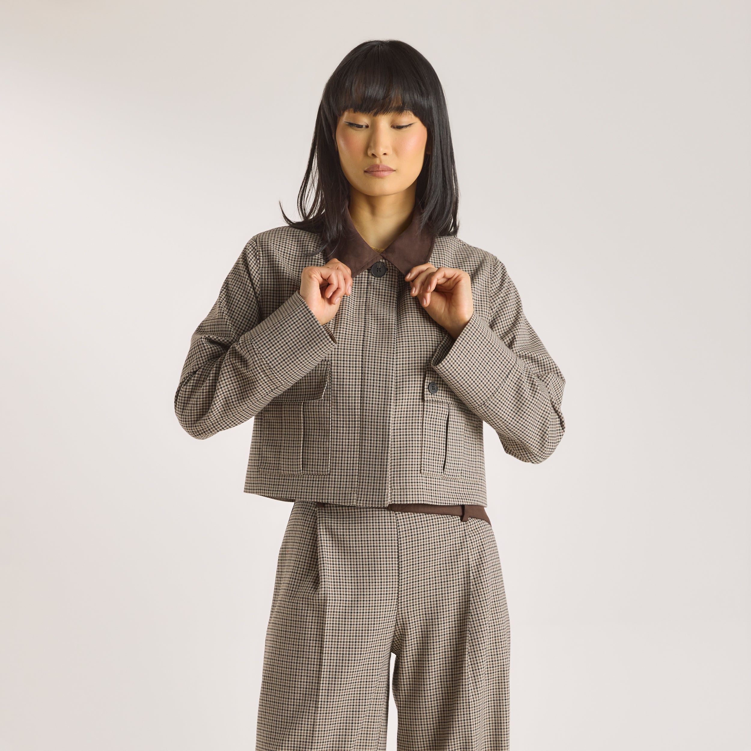 Houndstooth Jacket - Brown - Image 4