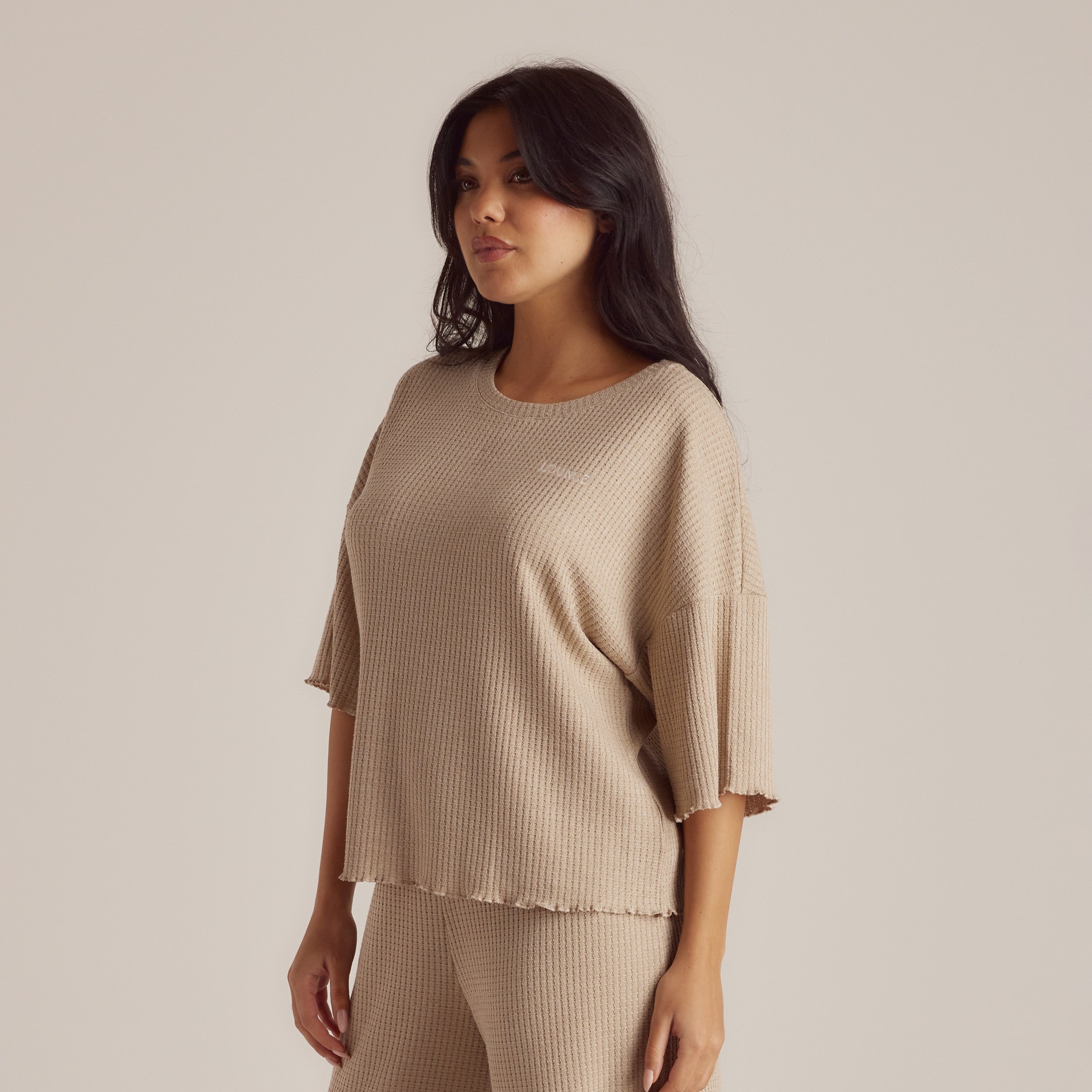 Soft Waffle Pyjama Top - Mink - Image 4