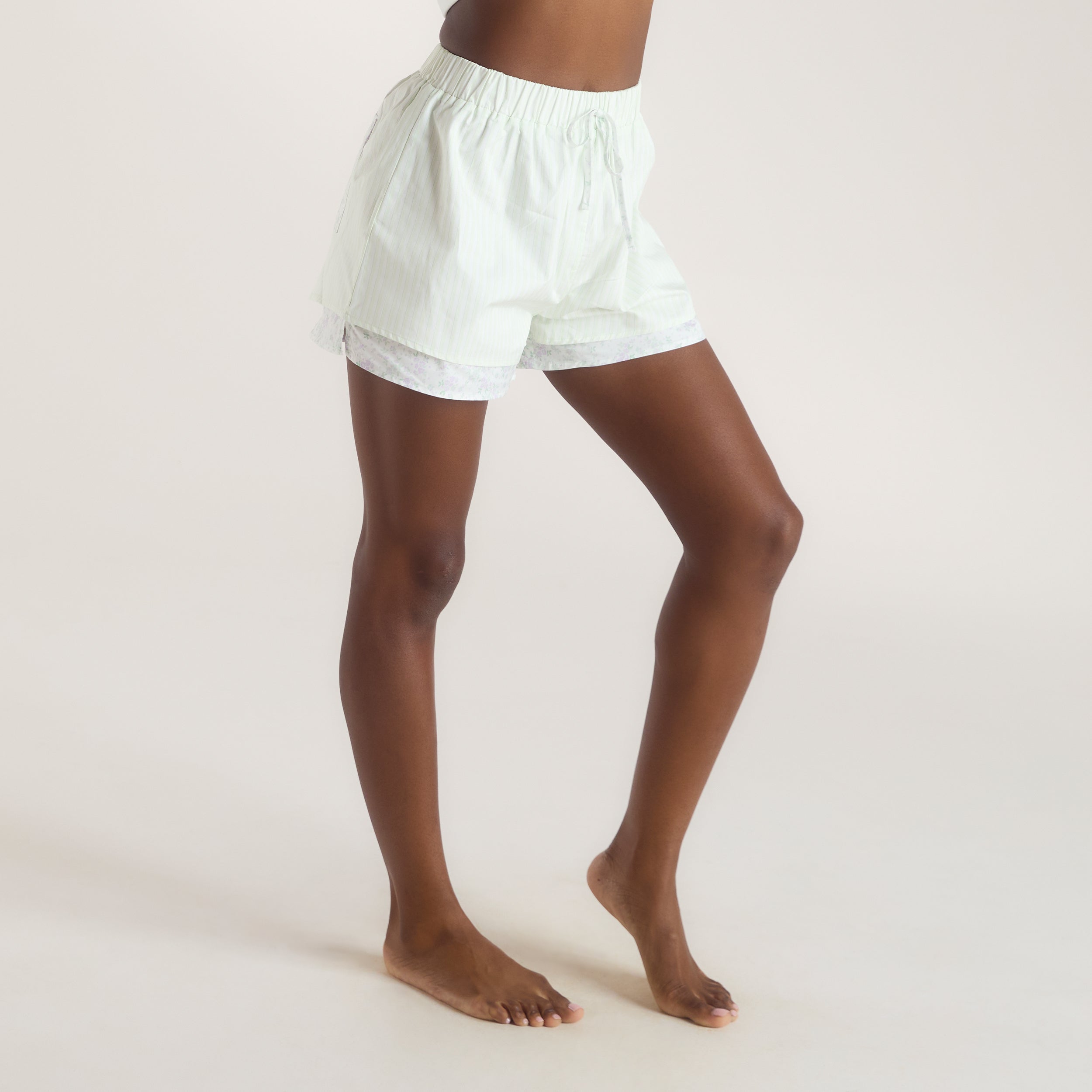Bloom & Stripe Pyjama Shorts - Sage - Image 4