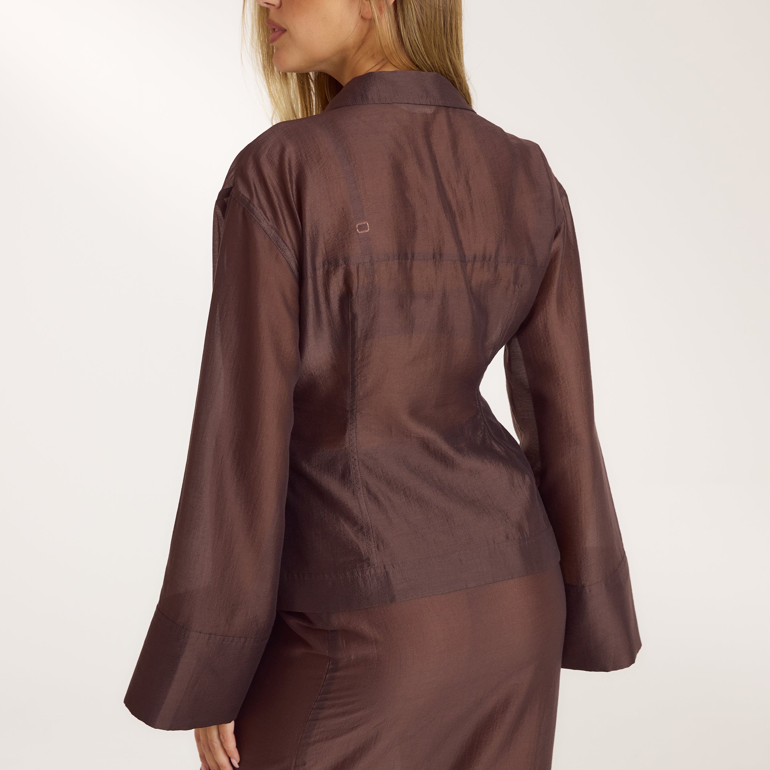 Fitted Sheer Shirt - Chocolate - Image 4