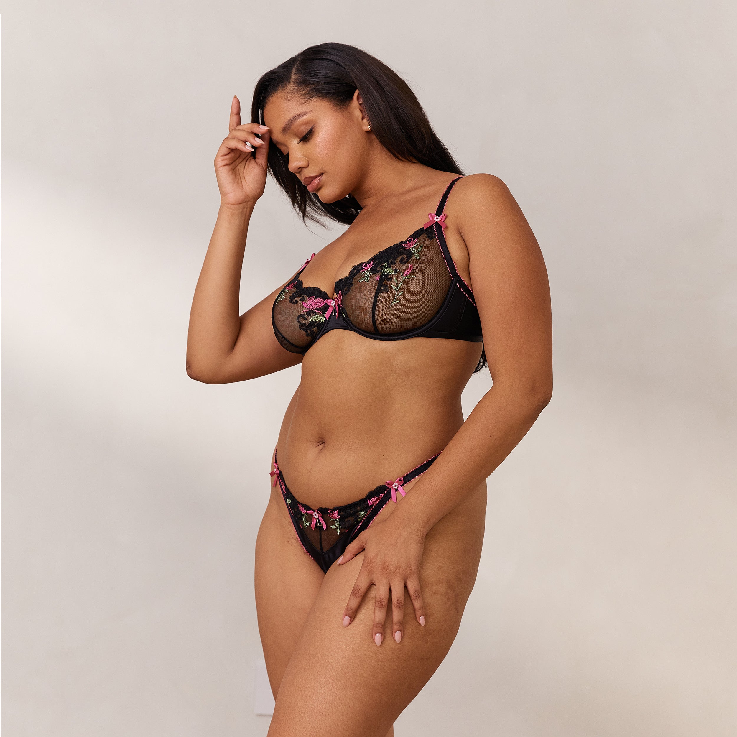 Bloom Embroidered Balcony Bra - Black - Image 23