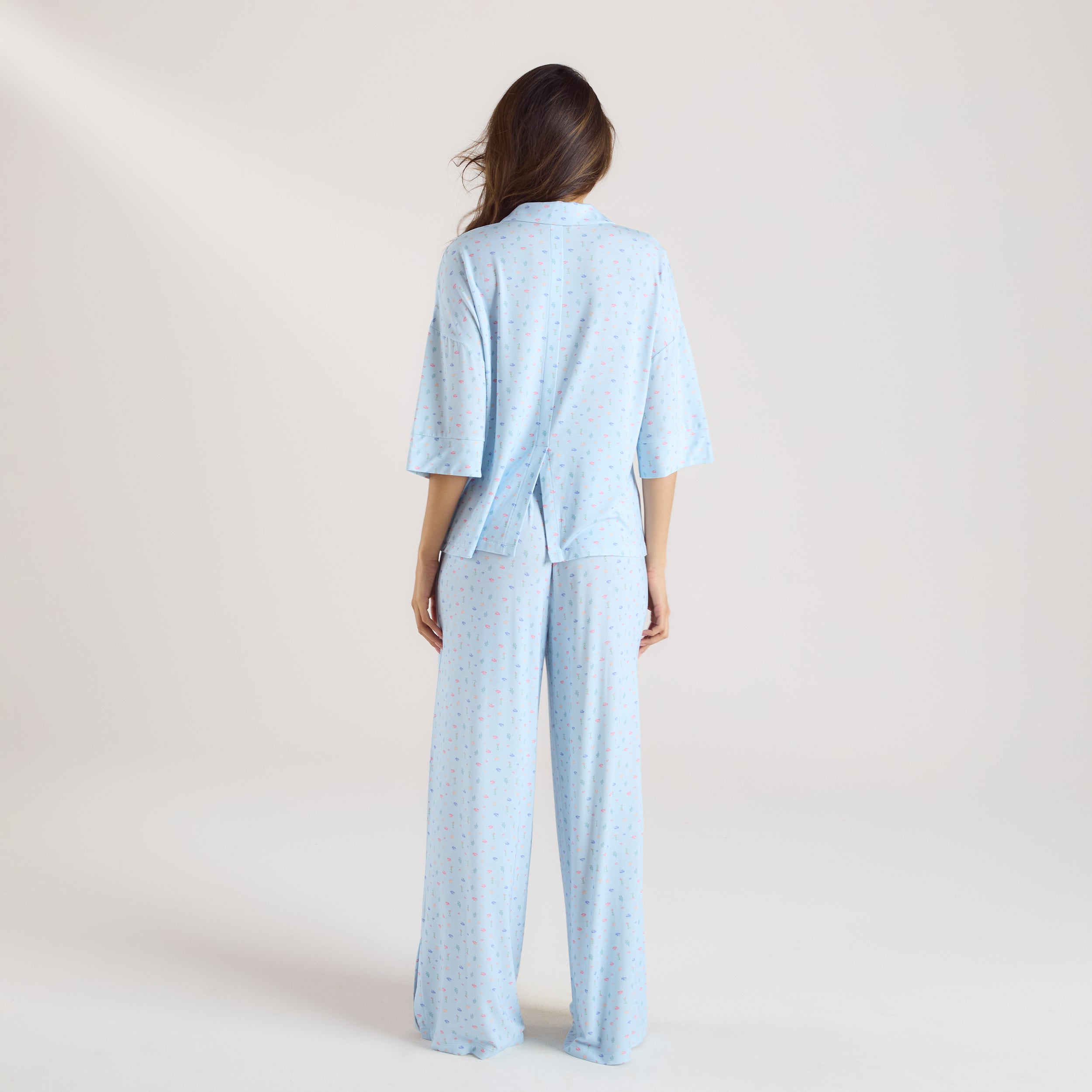 Modal Short Sleeve Pyjama Shirt - Blue Floral - Image 5