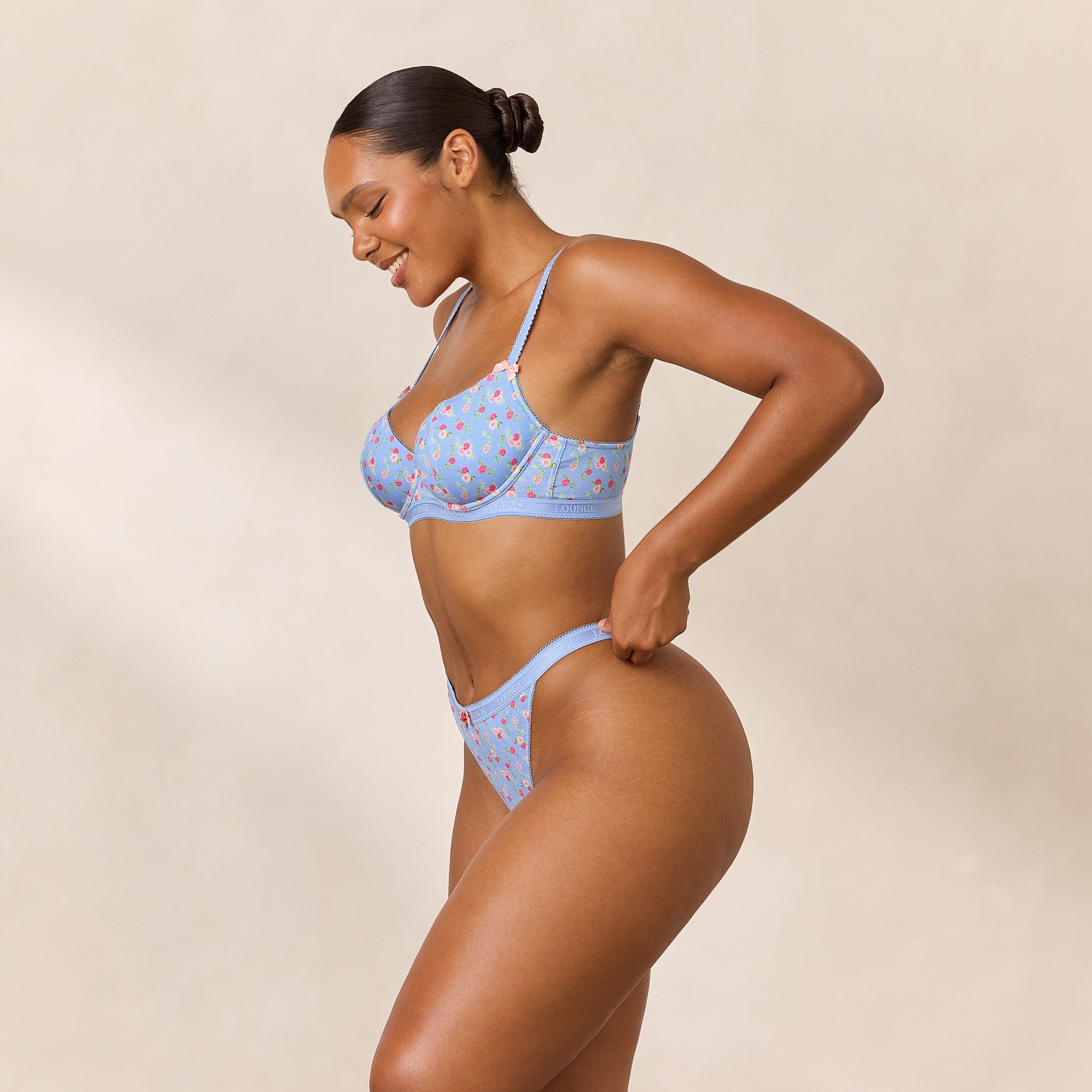 Rosebud Ribbed Balcony Bra - Blue Floral - Image 5