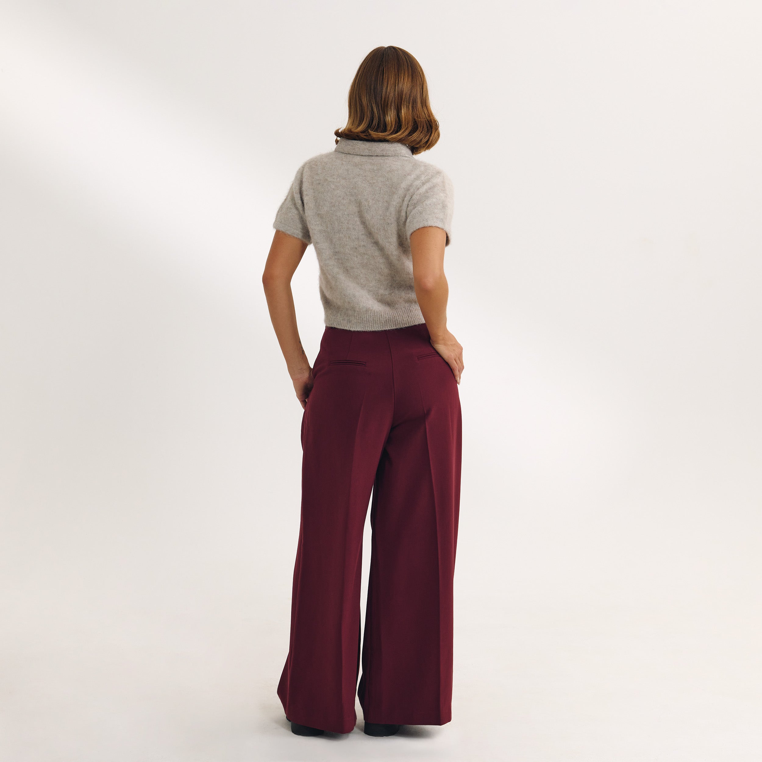 Wide-Leg Tailored Trousers - Cherry Lacquer - Image 5