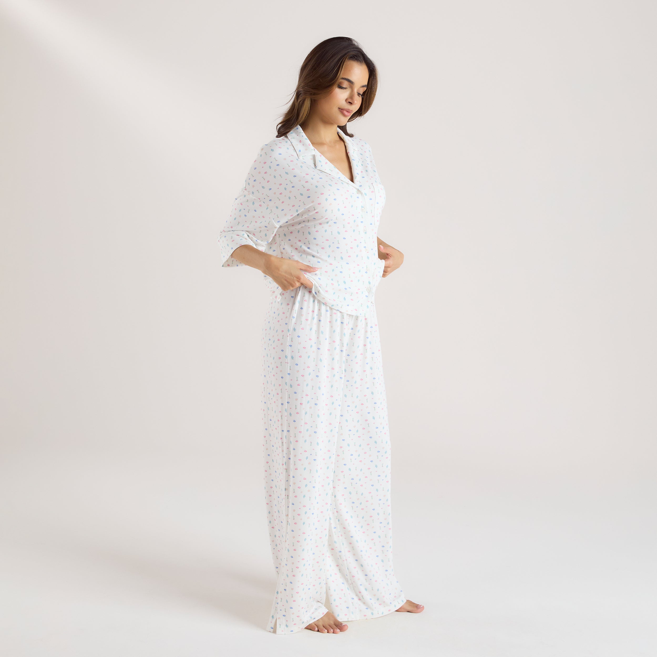 Modal Pyjama Bottoms - White Floral - Image 5