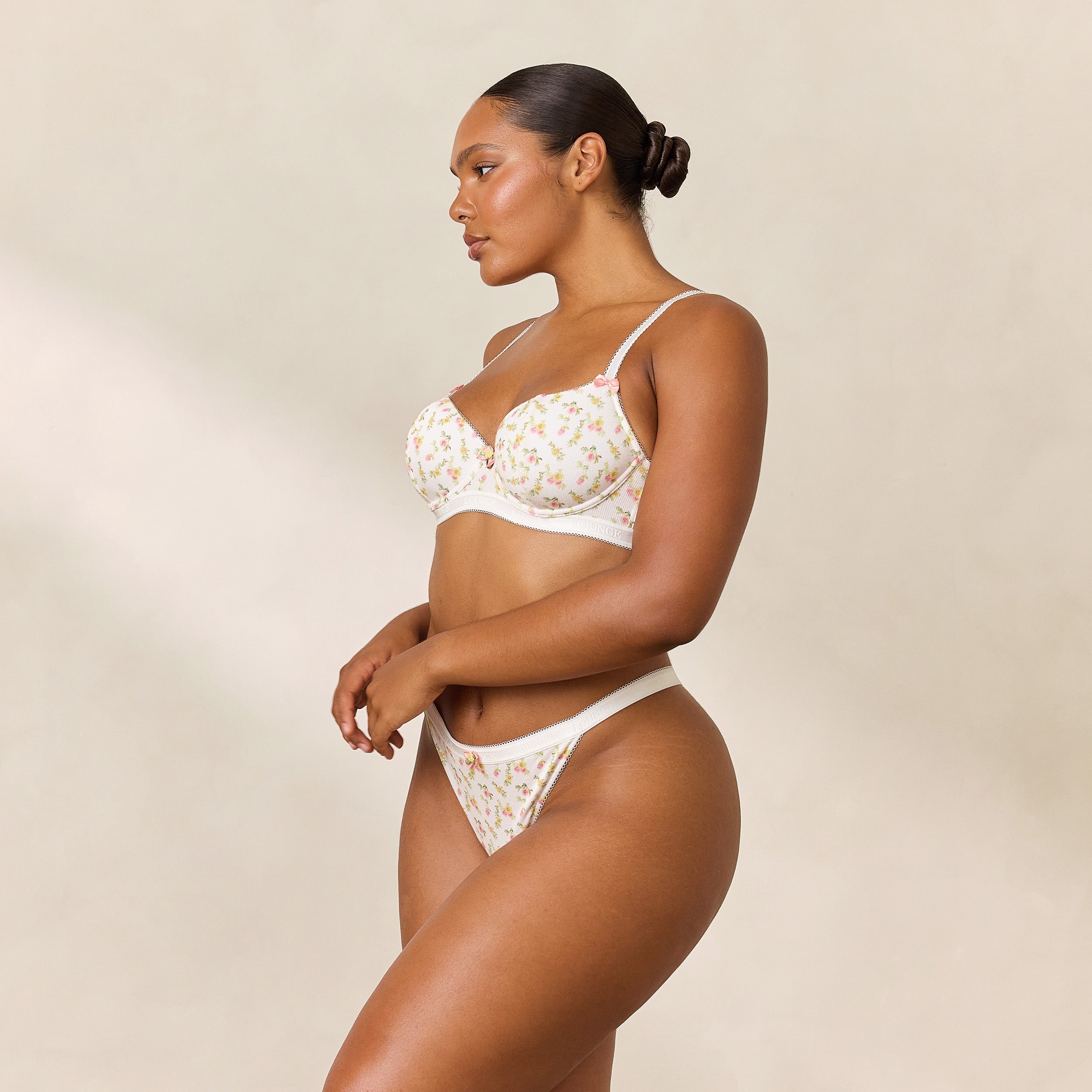 Rosebud Ribbed Balcony Bra - White Floral - Image 5