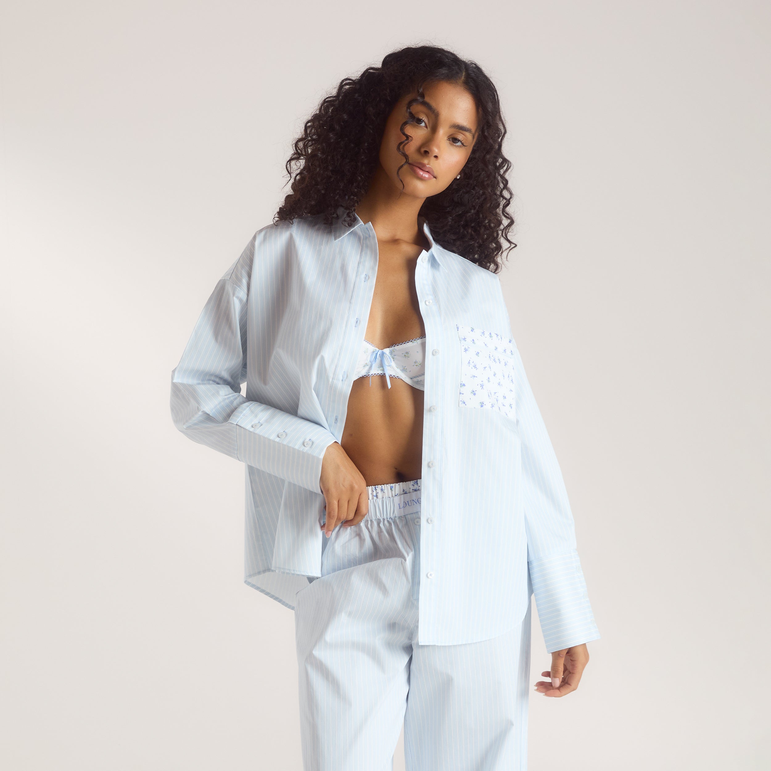 Bloom & Stripe Pyjama Shirt - Blue - Image 5