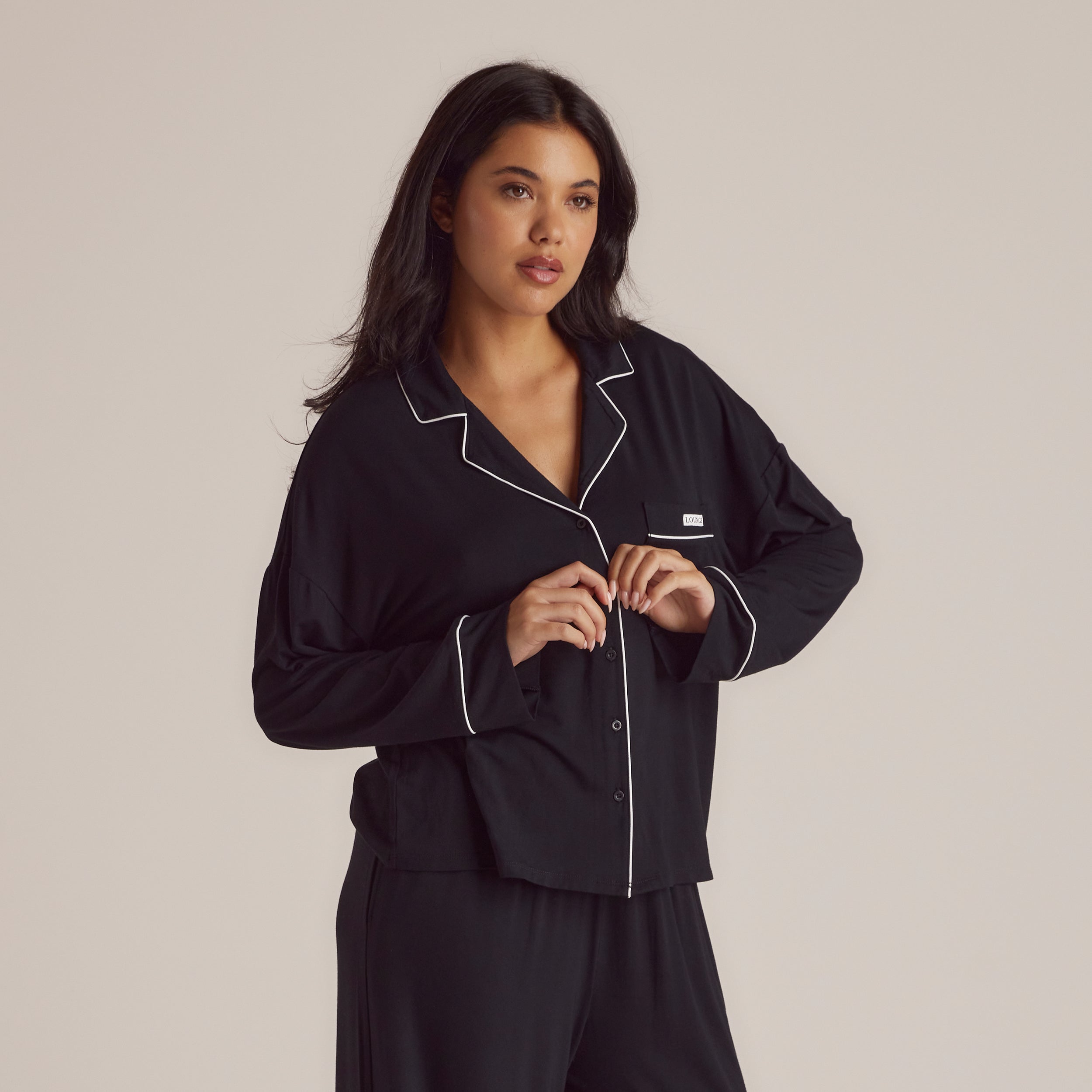 Modal Pyjama Shirt - Black - Image 5