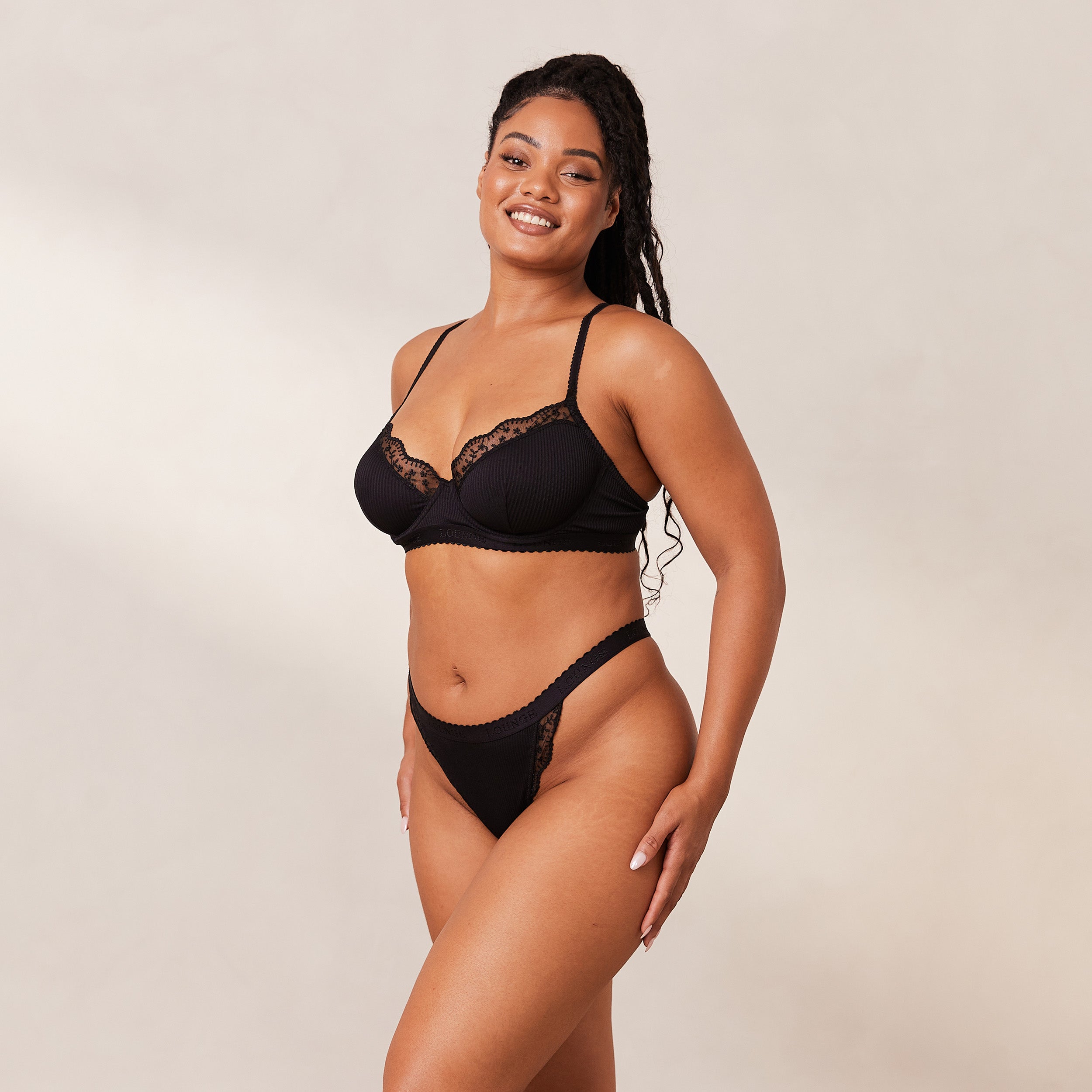 Ribbed Balcony Bra - Black - Image 11