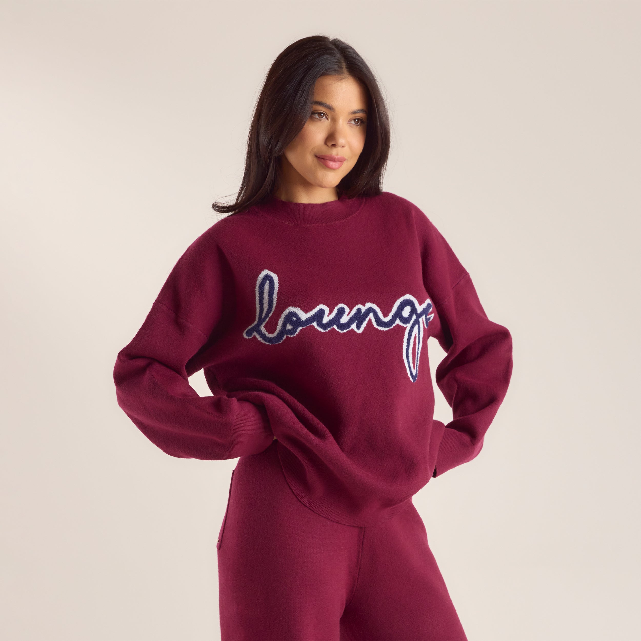 Logo Knitted Crew Neck Jumper - Burgundy - Image 5