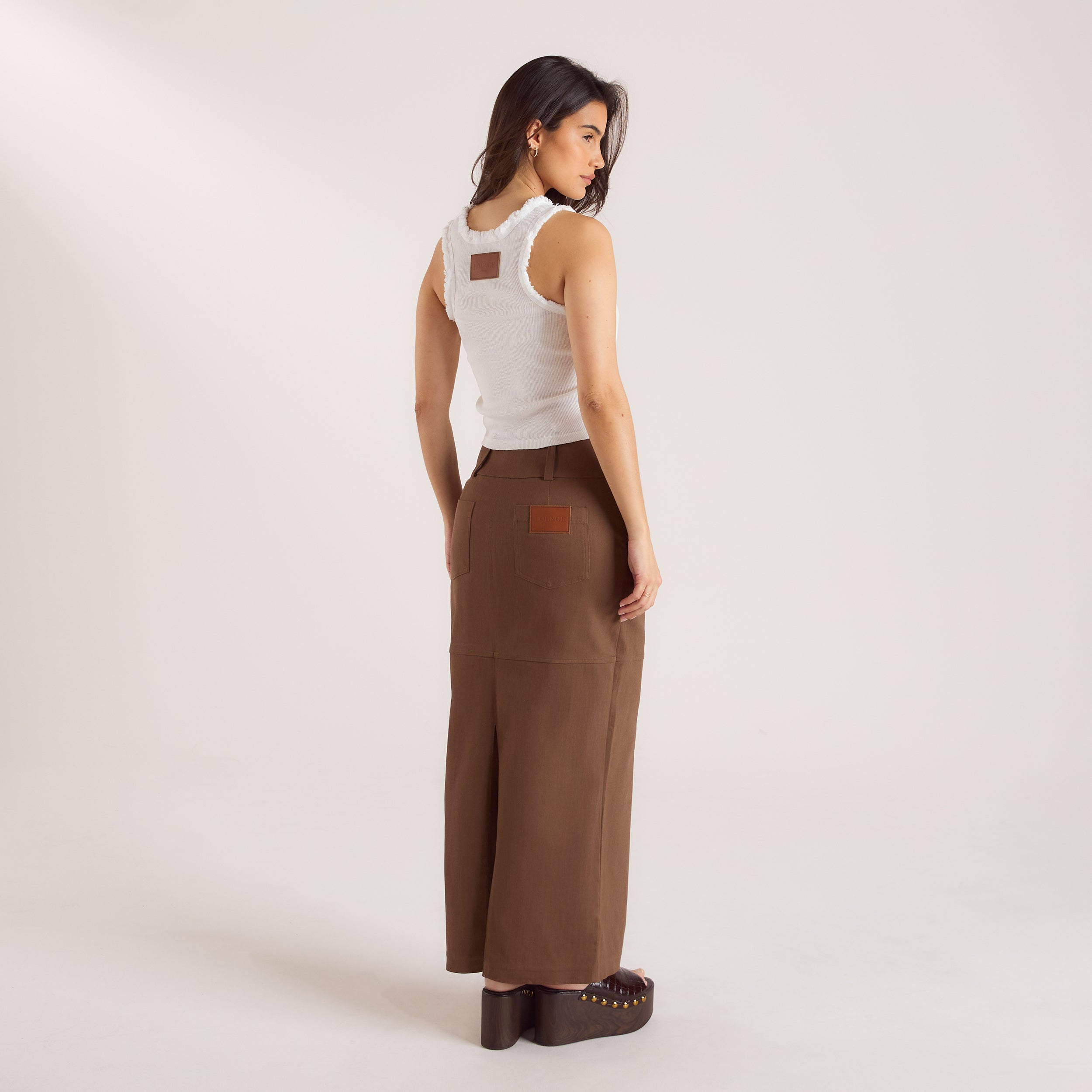 Double Button Woven Maxi Skirt - Chocolate - Image 5