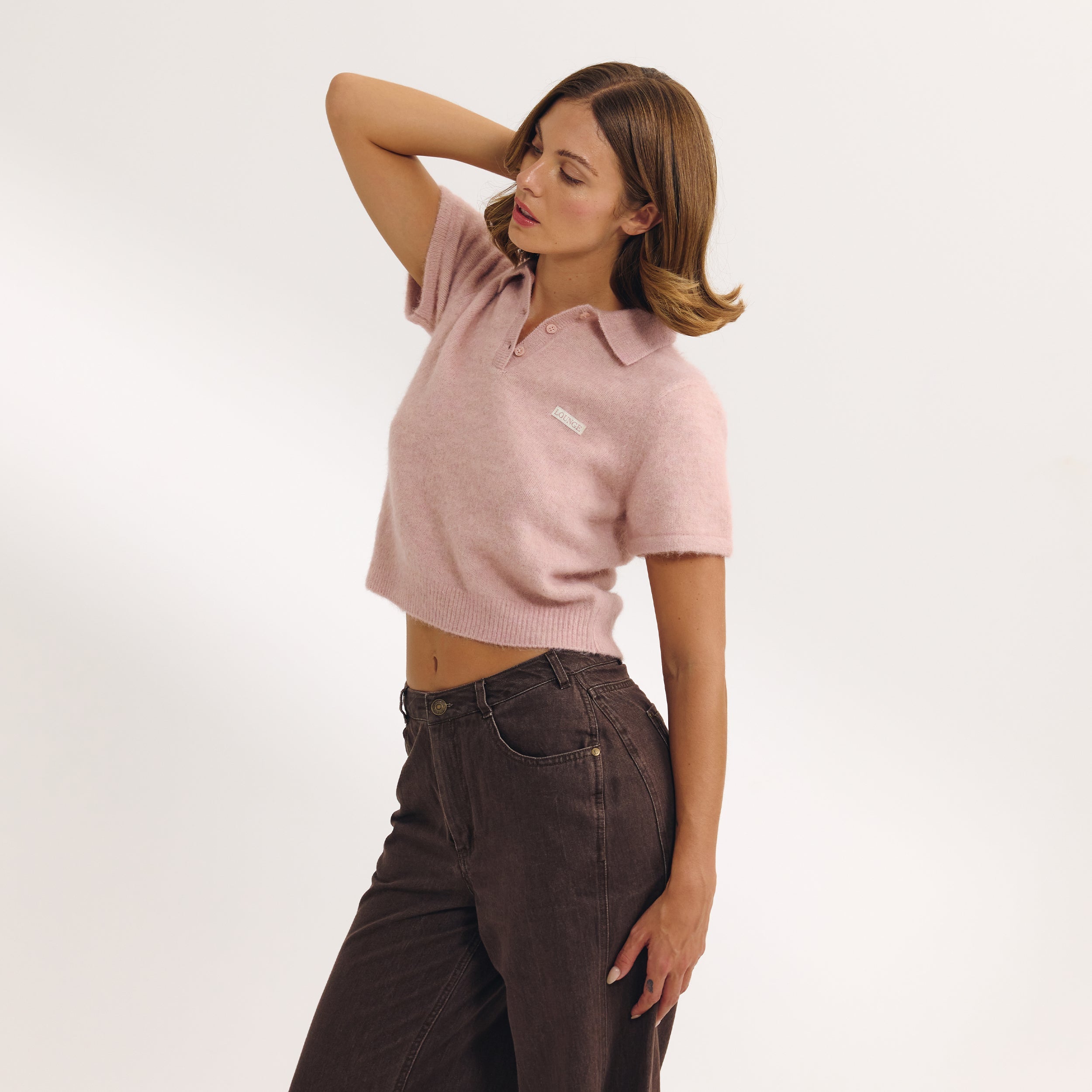 Knitted Polo Top - Pink - Image 5