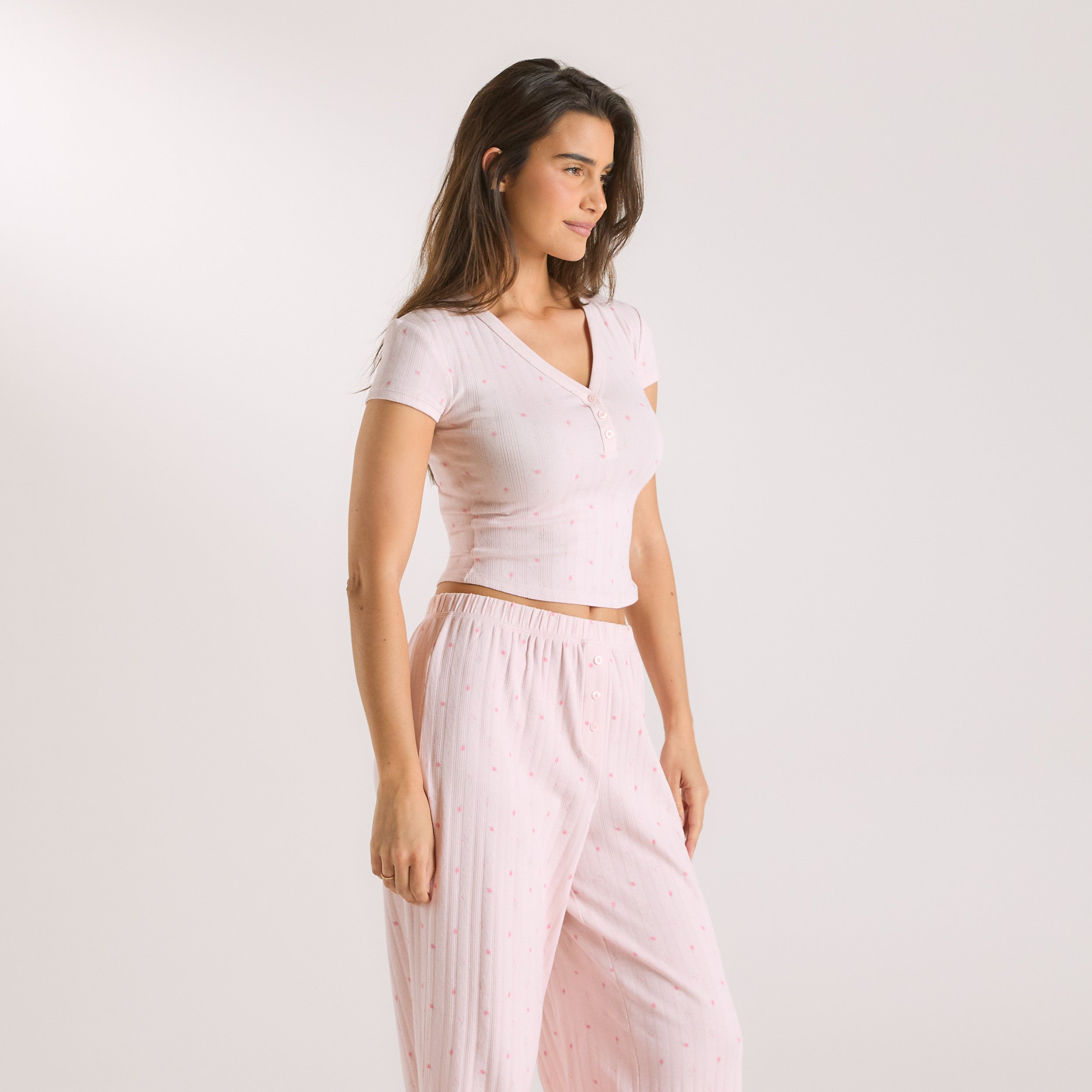 Pointelle Pyjama Top - Pink Floral - Image 6