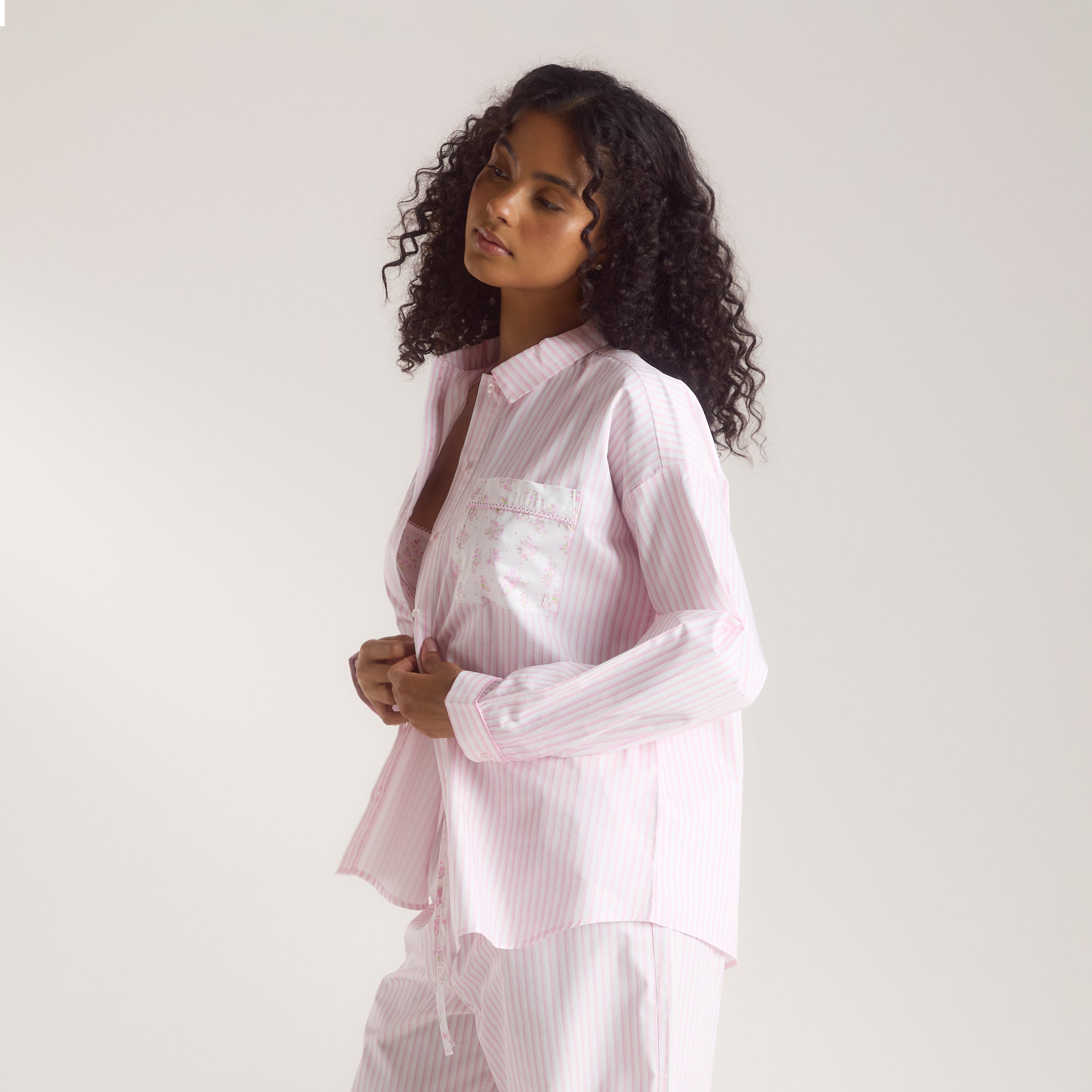 Bloom & Stripe Pyjama Shirt - Pink - Image 5