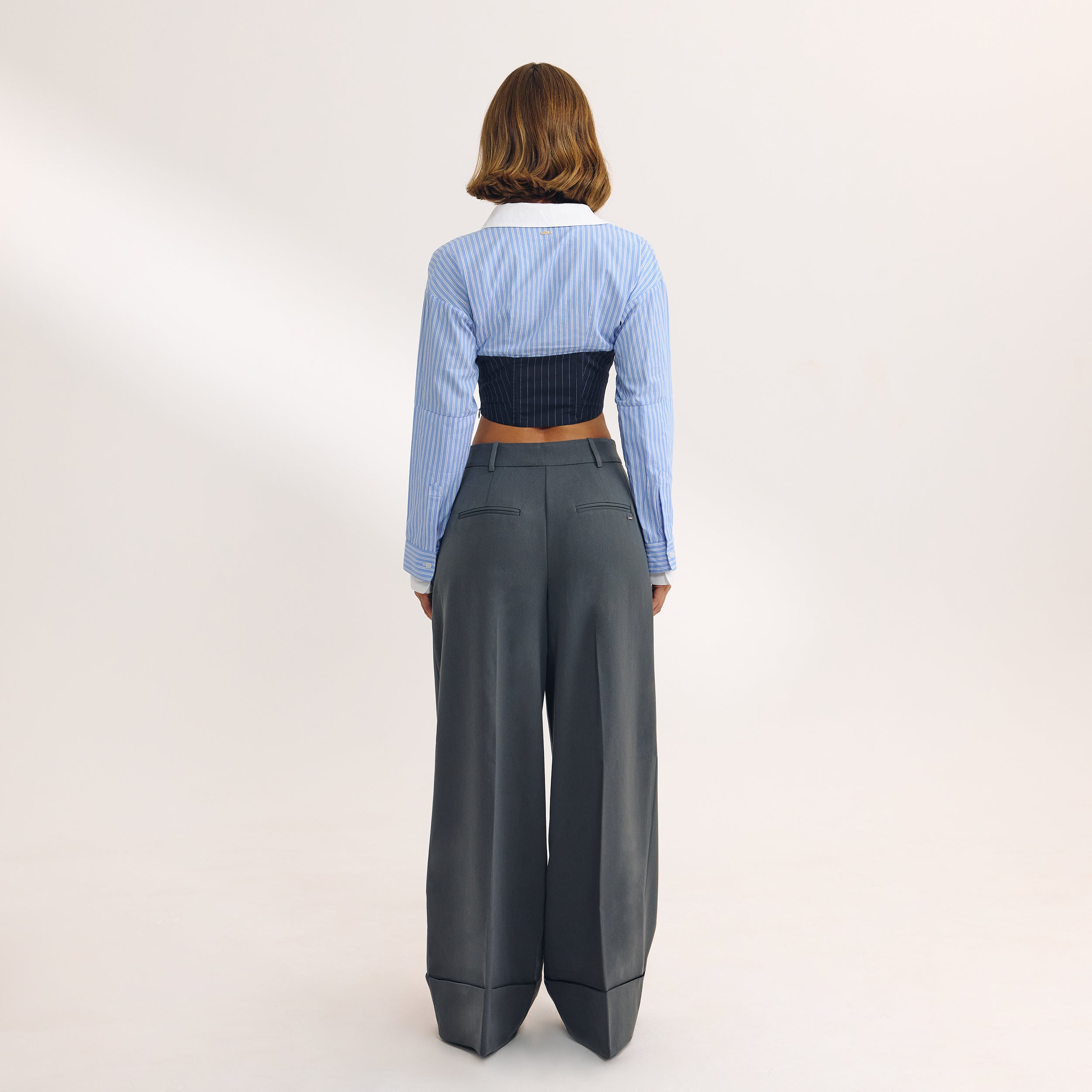 Long-Sleeved Corset Shirt - Blue - Image 5