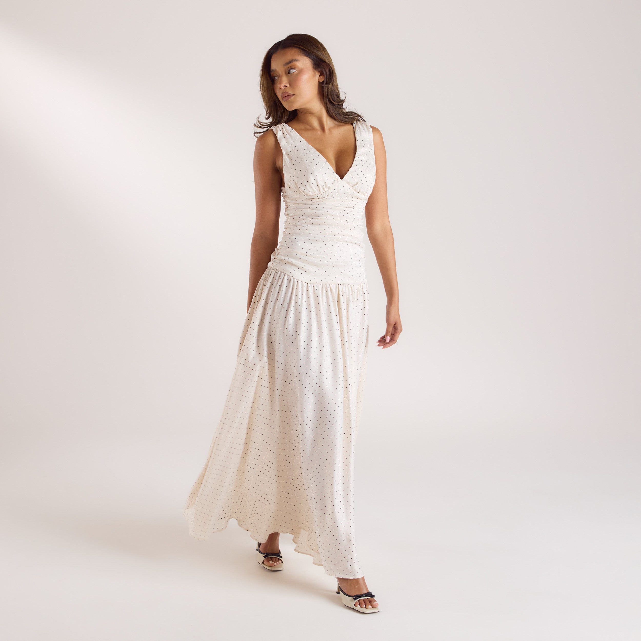 Cupro Blend Maxi Dress - White Polka Dot - Image 5