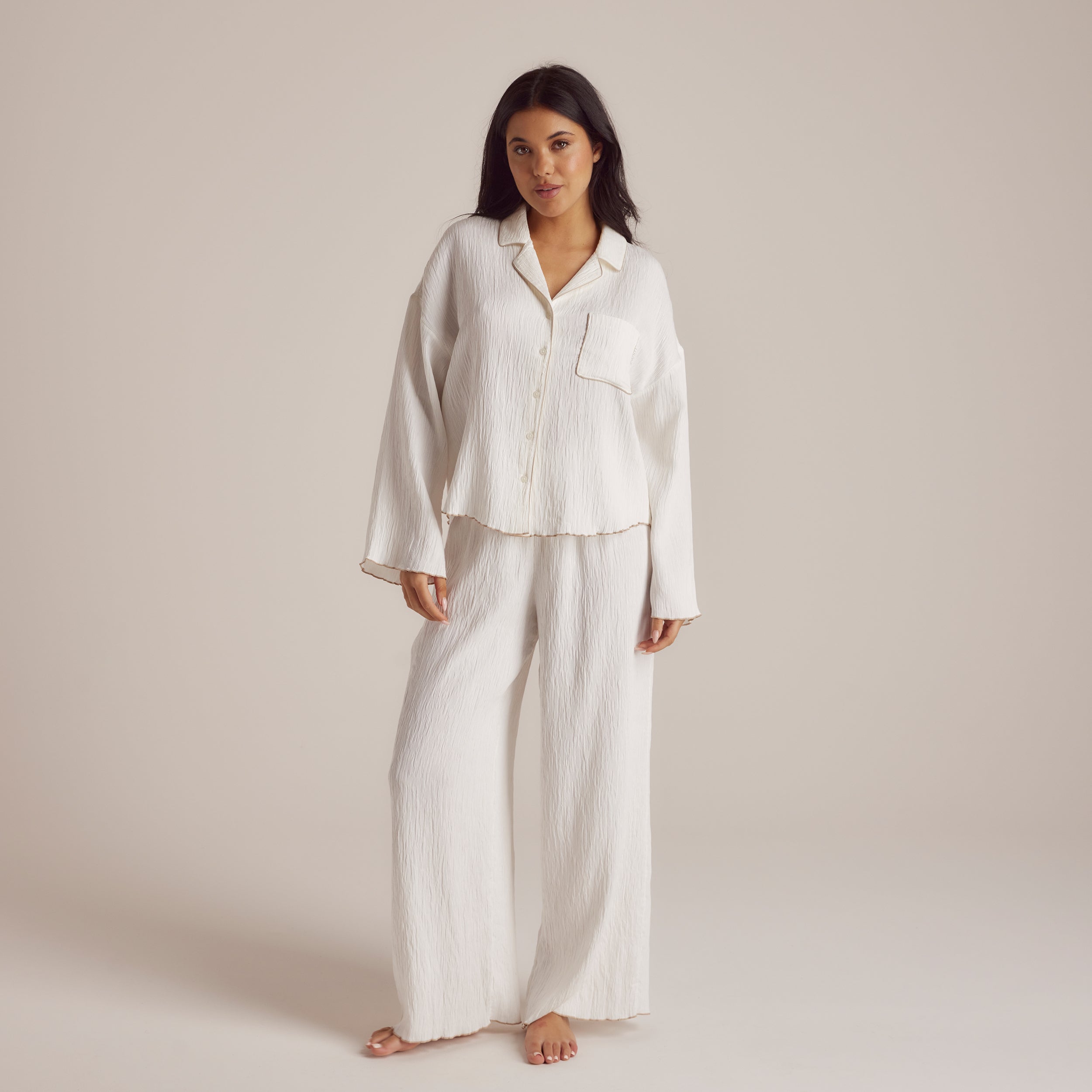Crinkle Pyjama Shirt - White - Image 5