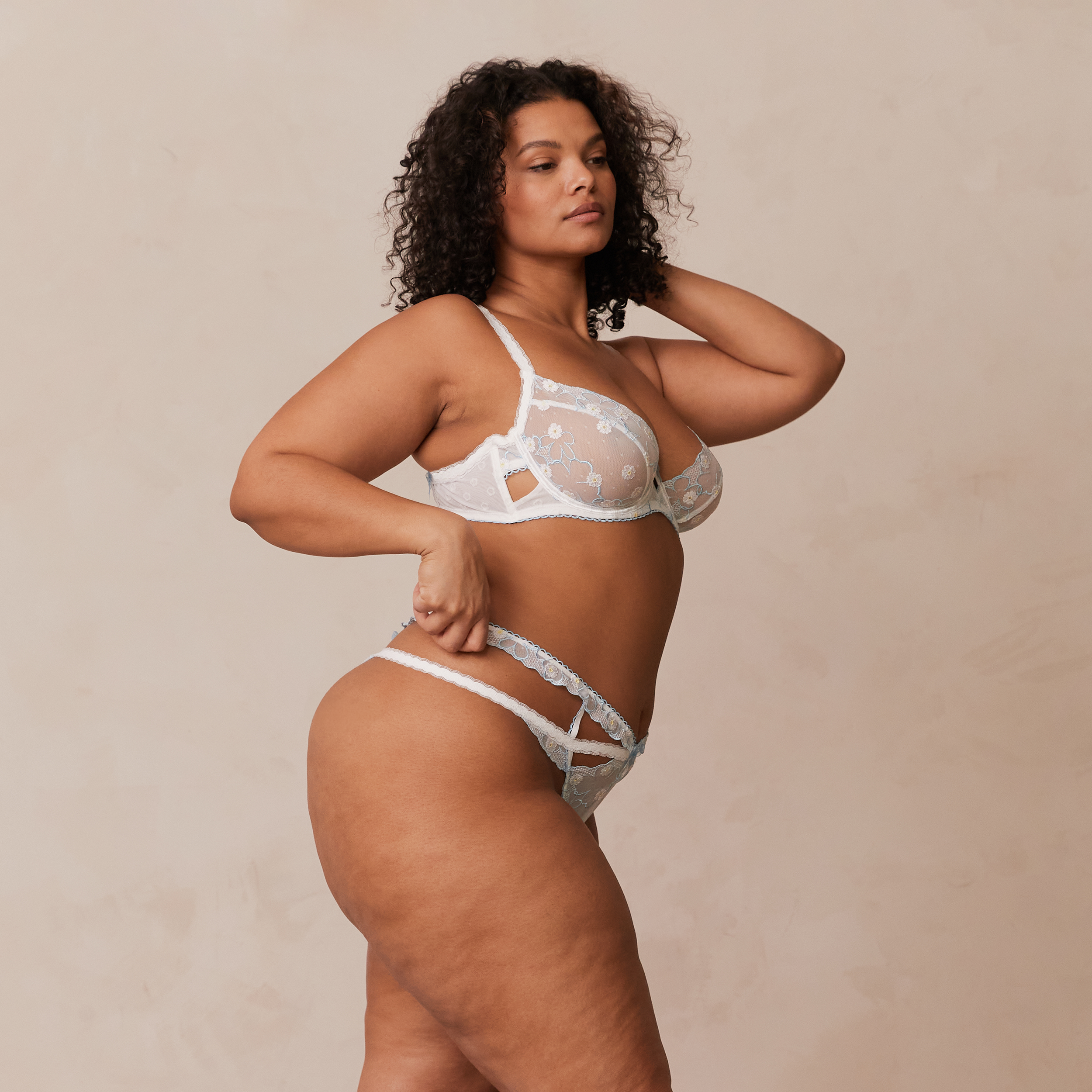 Fleur Balcony Bra - White & Blue - Image 17