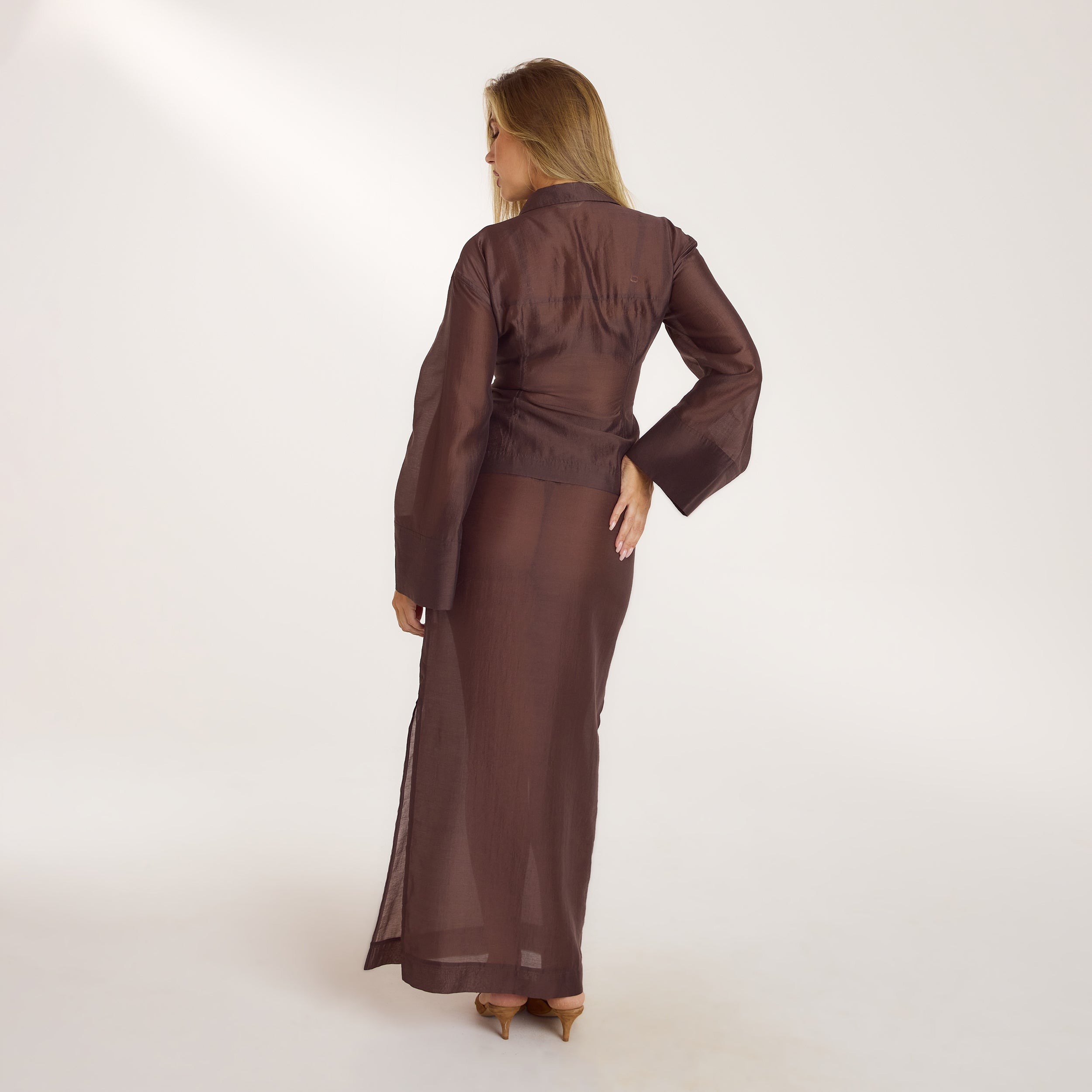 Fitted Sheer Shirt - Chocolate - Image 5