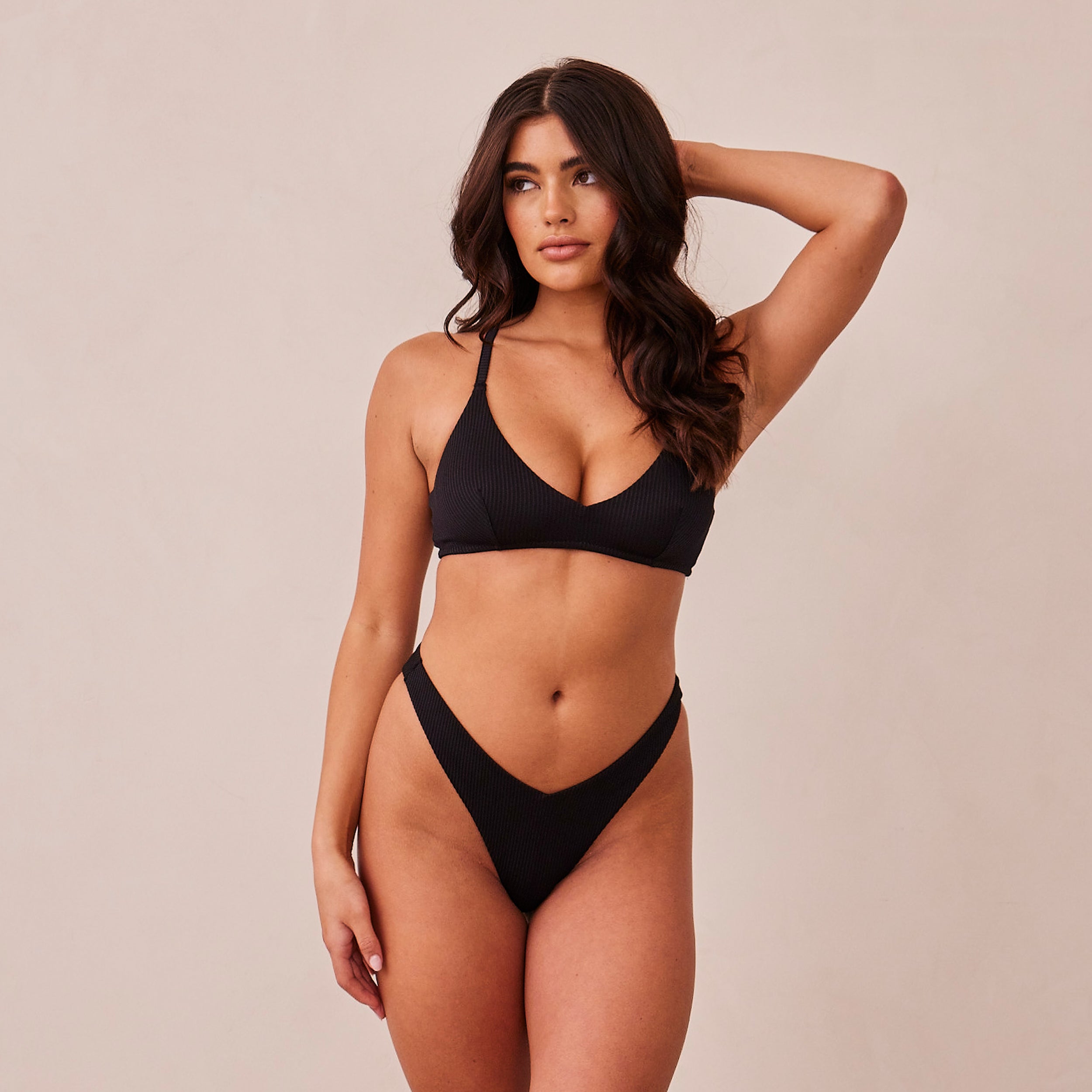 Ribbed Triangle Bra - Black - Image 17