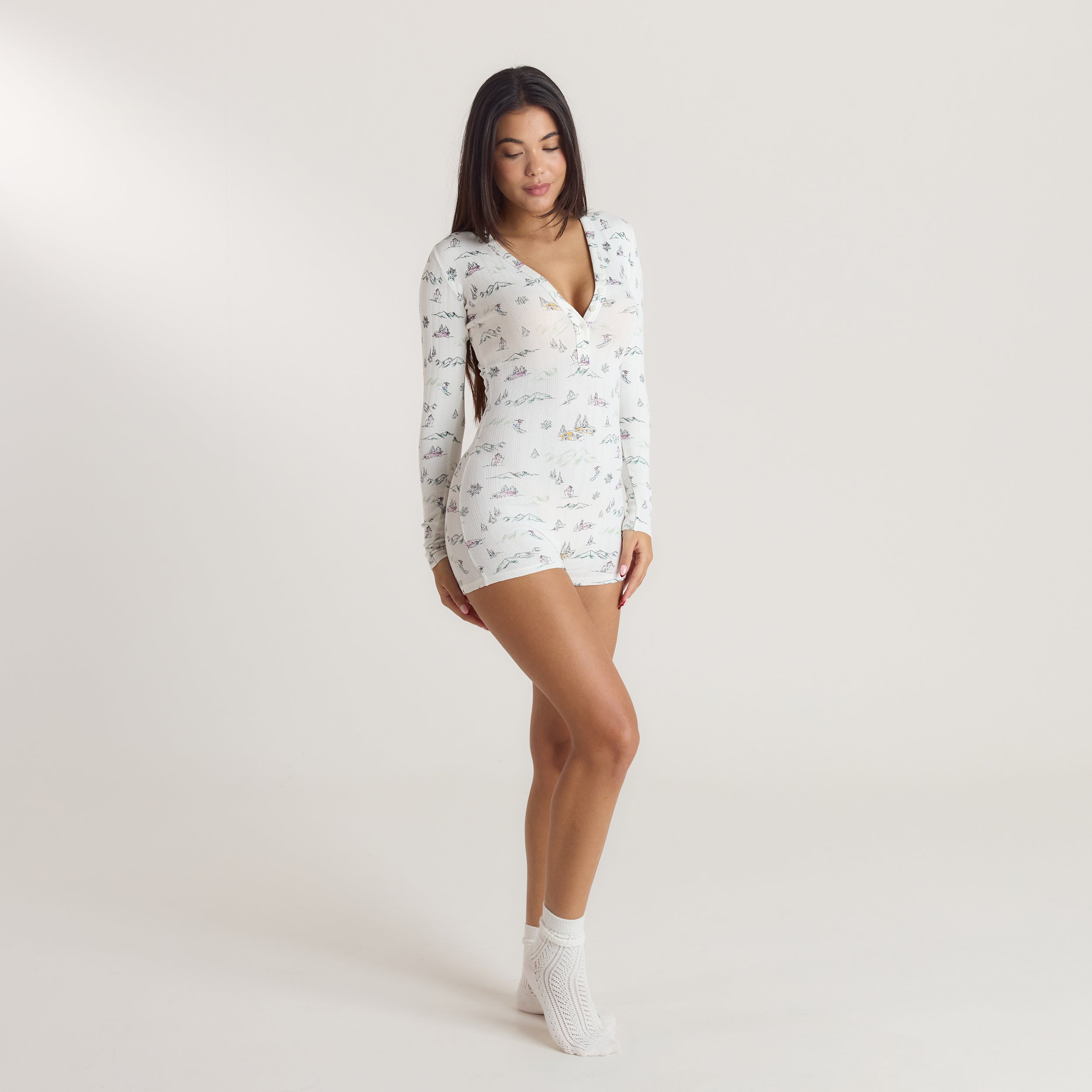 Alpine Dreams Pointelle Romper - Ski Print - Image 6
