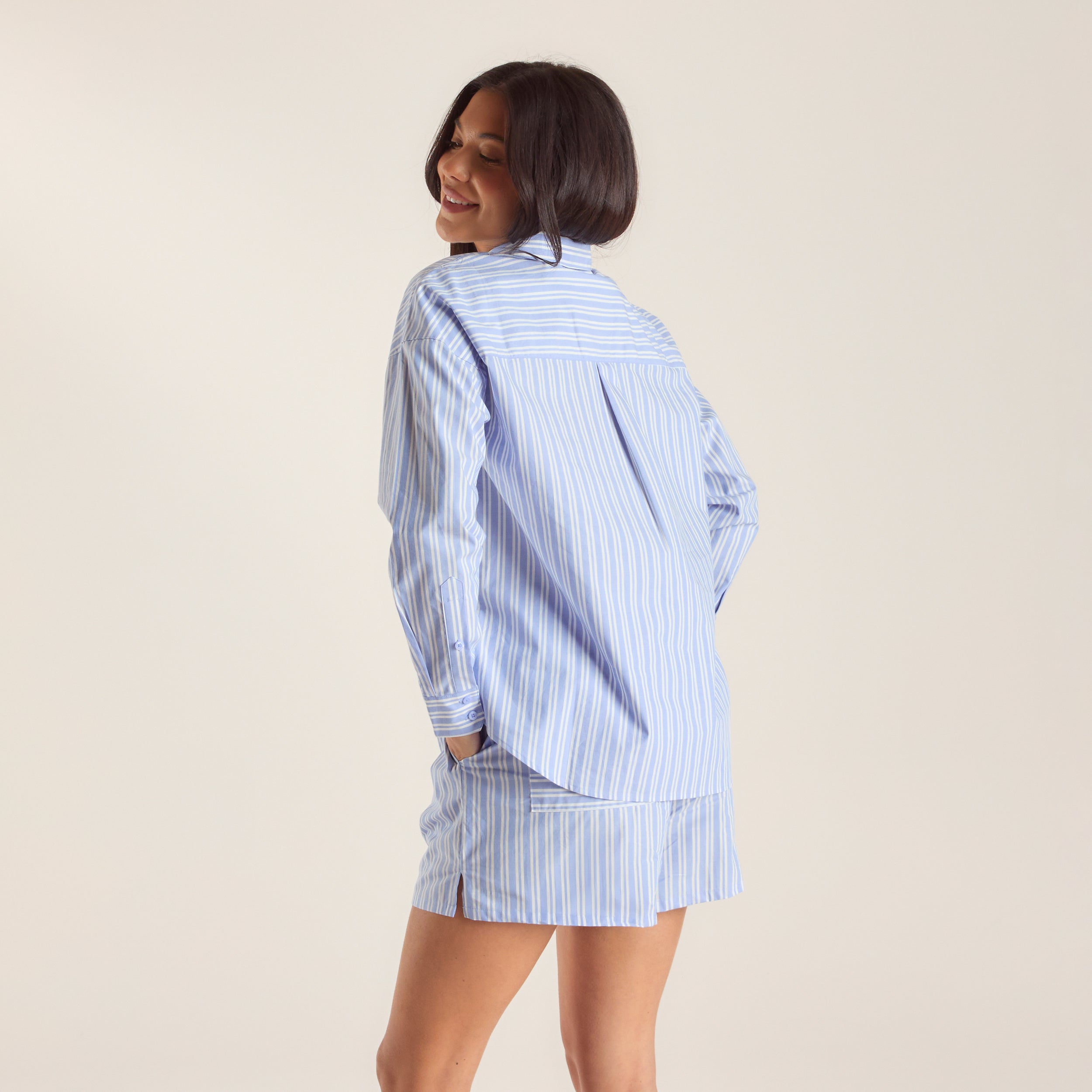 Oversized Pinstripe Shirt - Blue - Image 6