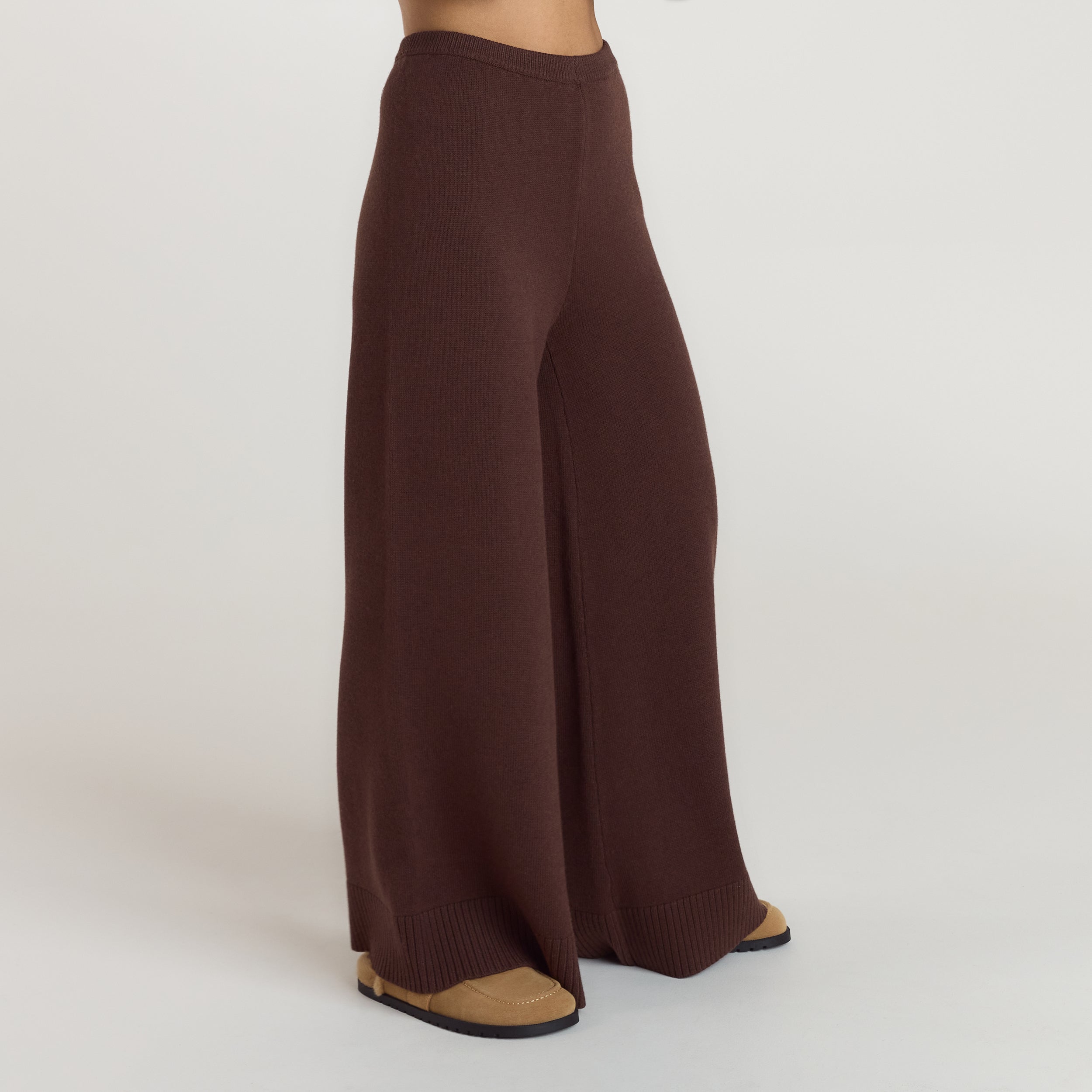 Ribbed Hem Knitted Trousers - Chocolate - Image 6