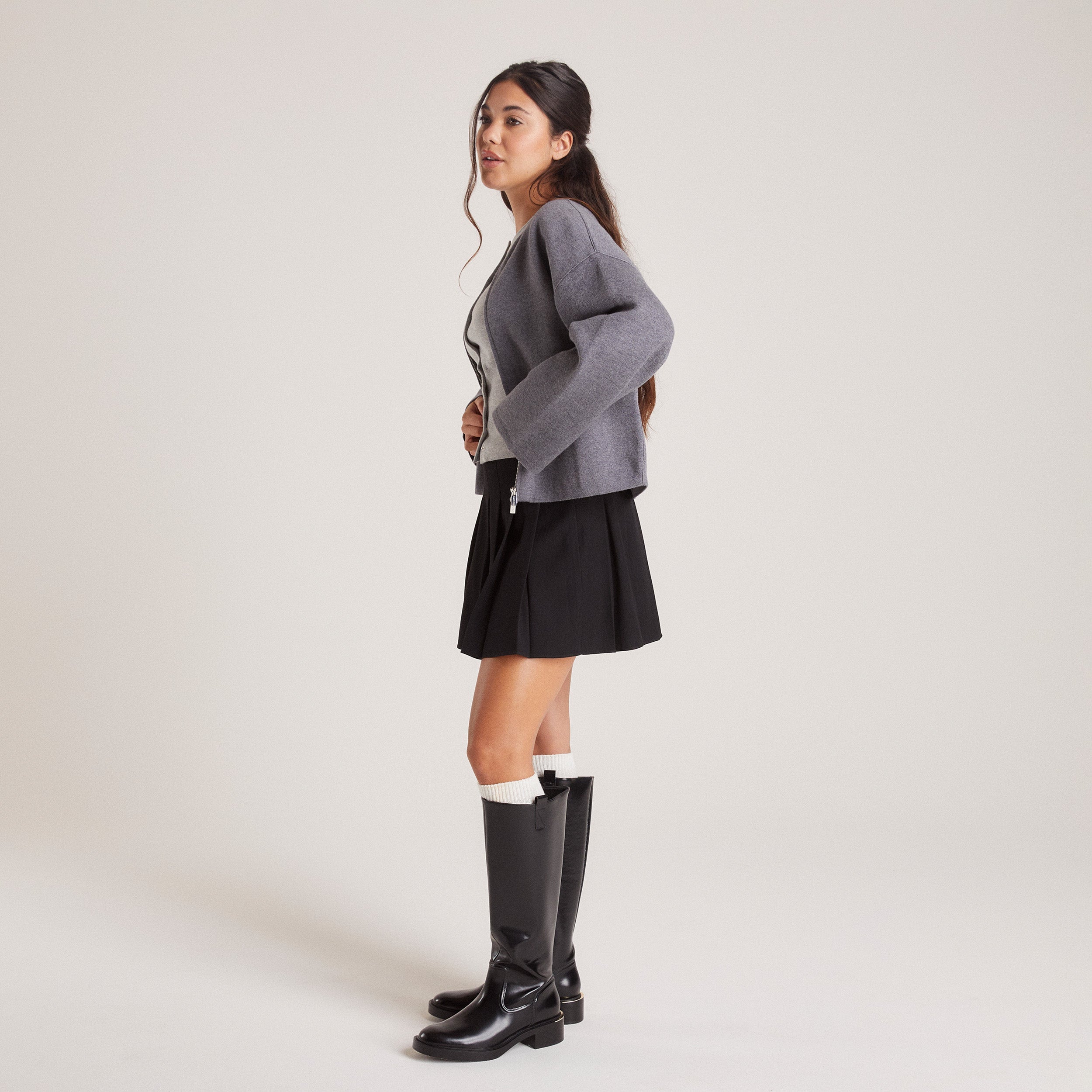Zip-Up Cardigan - Charcoal - Image 6